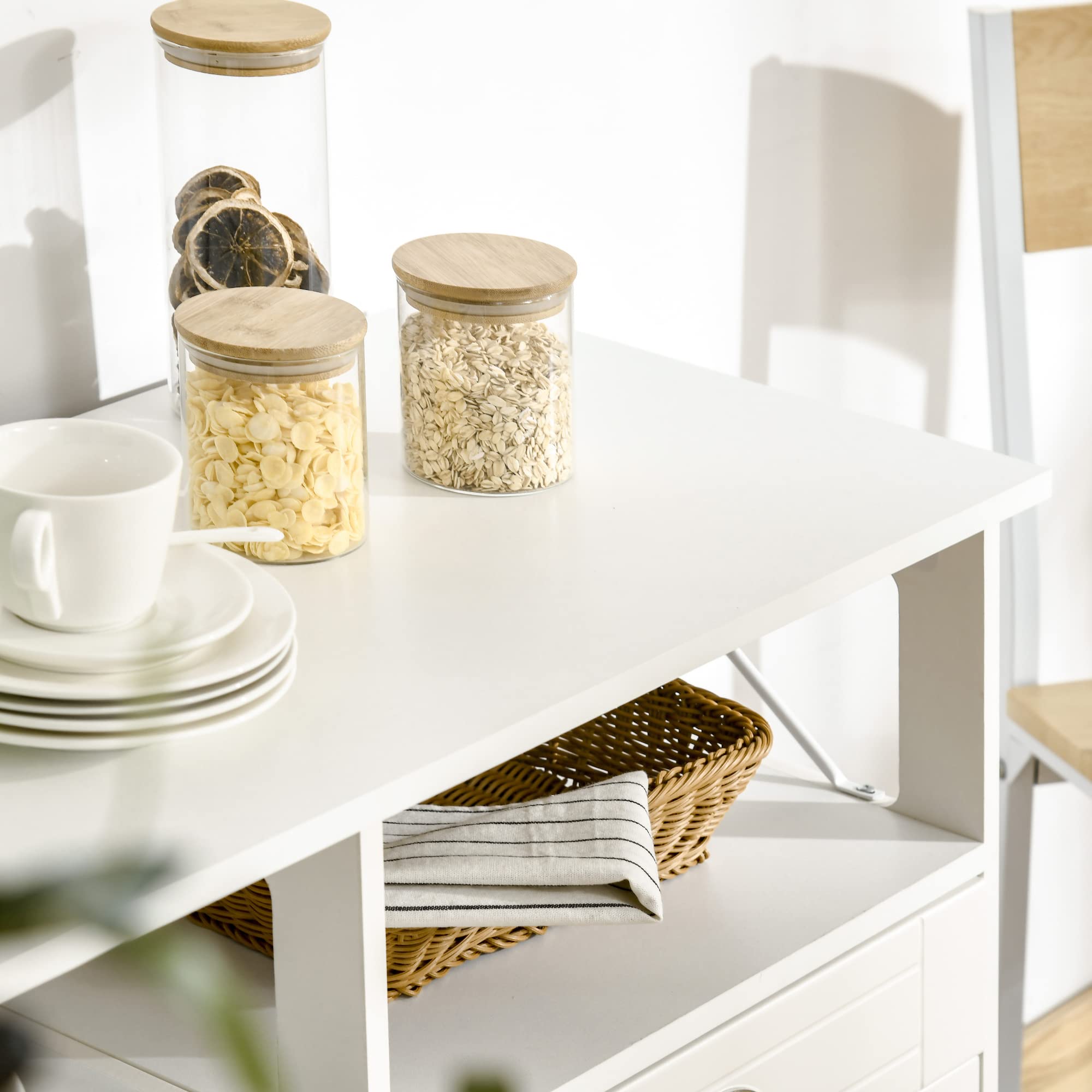 HOMCOM White Sideboard Buffet Cabinet with Storage Drawers - Kitchen Coffee Bar Organizer, Large Tabletop & Crossbar Design for Dining Room, Living Room, or Home Office Storage