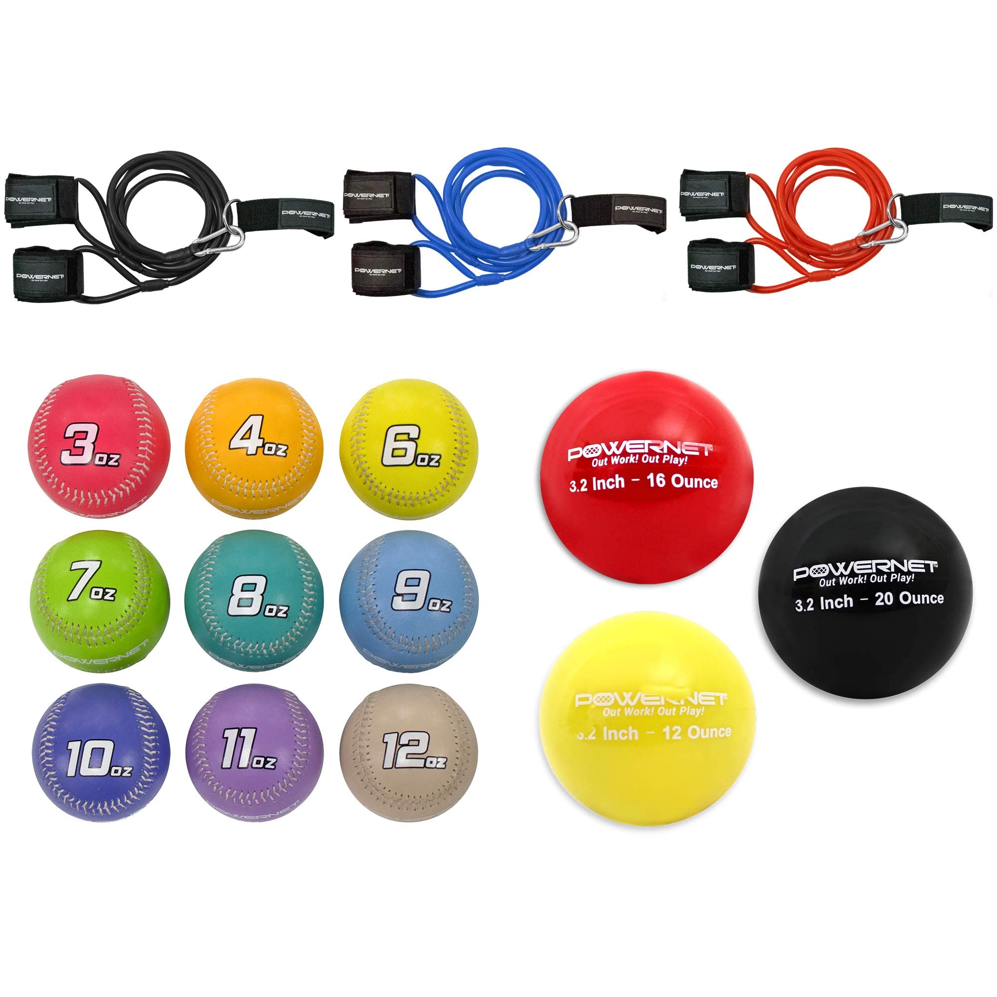 PowerNet Arm Care Bundle - Baseball & Softball Training Set with PowerBands, Plyometric Balls & Weighted Baseballs for Strength Conditioning, Throwing Rehab & Batting Practice - Perfect for Pitchers, Hitters & Athletes to Build Arm Power & Prevent Injuries