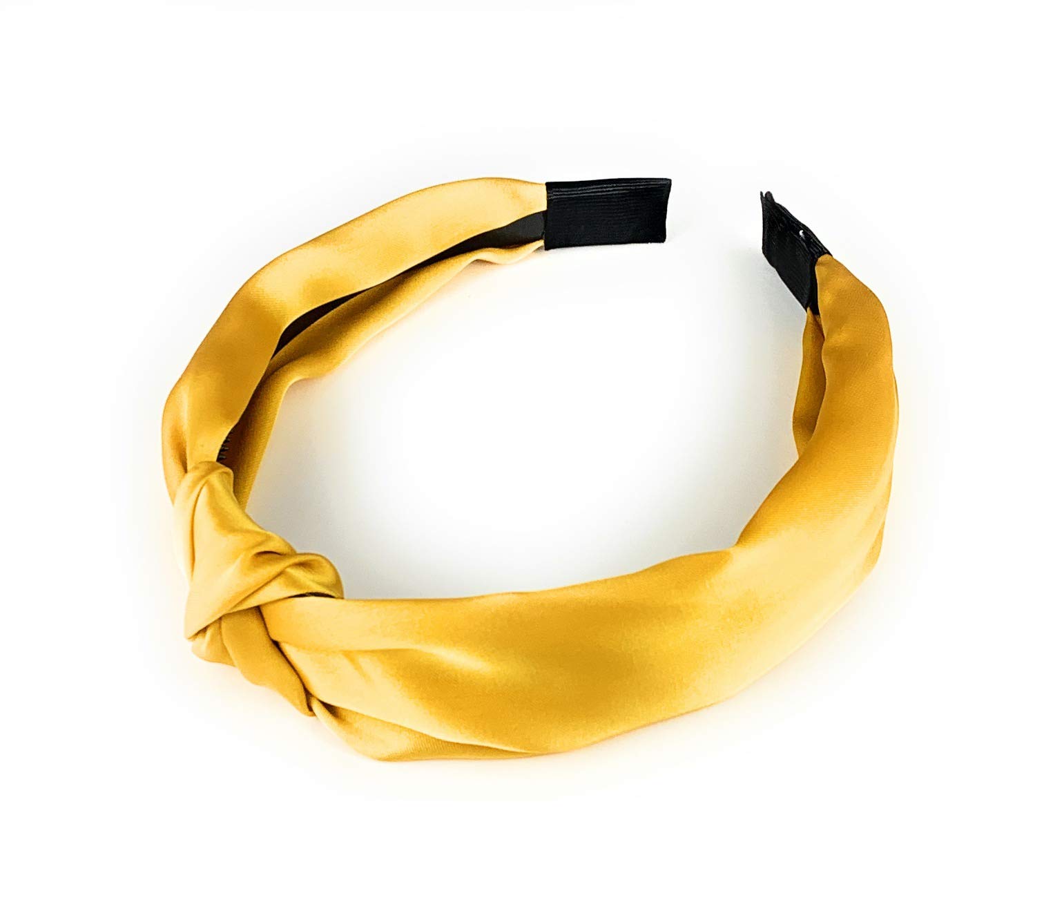 Mustard Yellow Turban Knot Headband - Satin Fabric with Grip Teeth for Women | Perfect for Yoga, Workouts, and Fashion Accessories