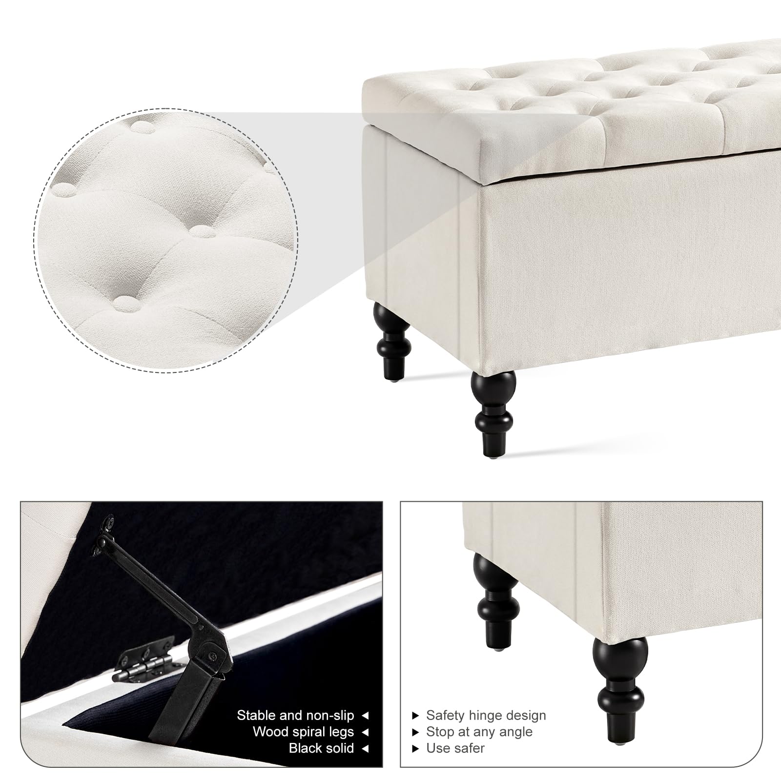 51-inch Large Upholstered Storage Ottoman Bench with Removable Cushion - Multi-Functional Footrest, Coffee Table & Bedroom Seat - Perfect for Living Room, Bed End & Small Space Organization
