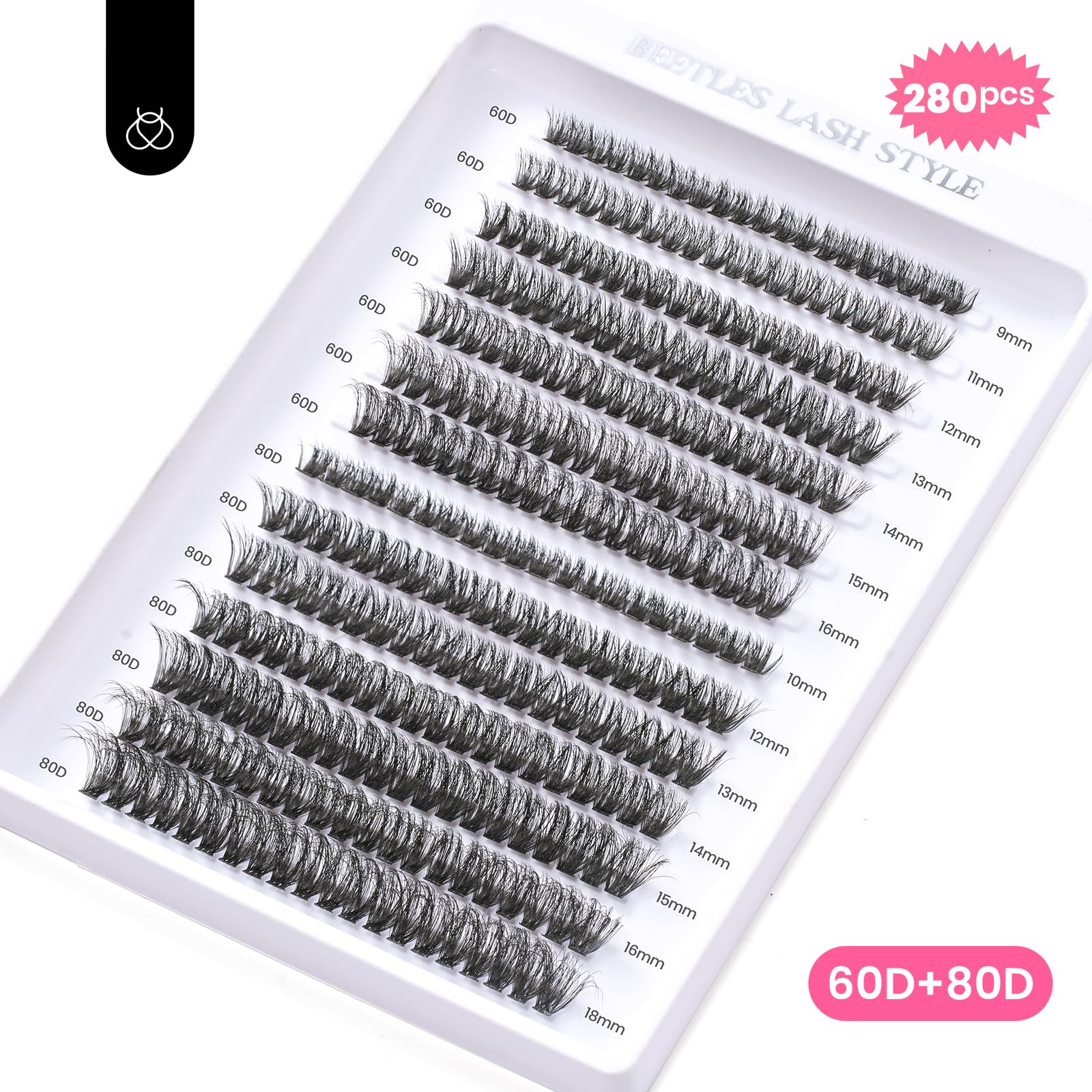 Beetles 280pcs 3D Fluffy Lash Clusters - 60D 80D Thick Individual Eyelash Extensions, D Curl False Lashes (9-18mm) for Natural Volume & DIY Makeup | Perfect for Bridal, Party & Daily Wear