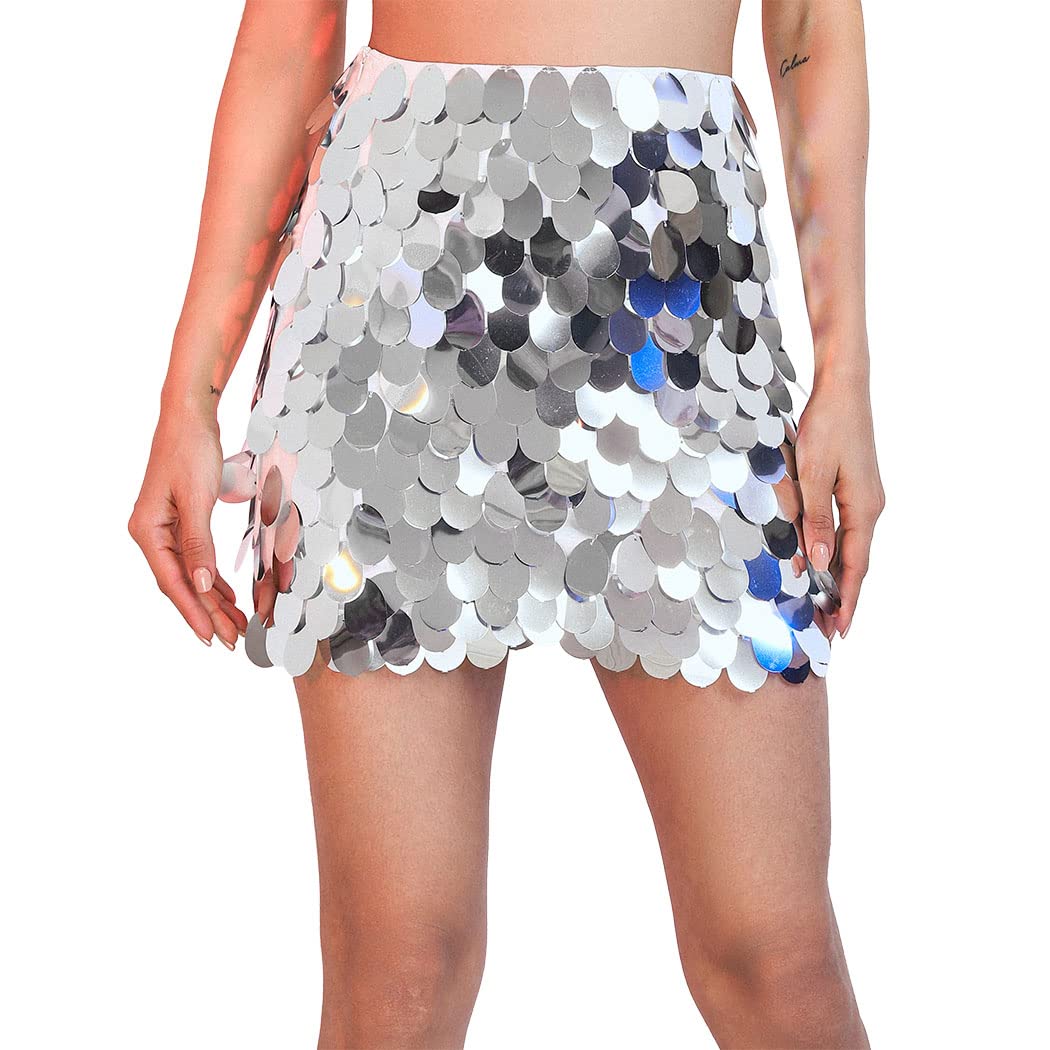Sparkly Sequin Mini Skirt for Women - Bodycon Party Skirt with Glittery Hip Detail - Perfect for Rave, Club, Night Out and Festival Outfits