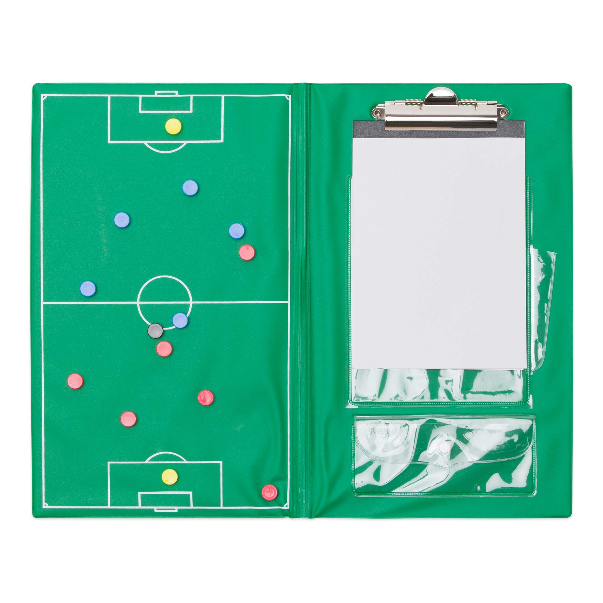 Champion Sports Magnetic Soccer Clipboard Set - Green - Perfect for Coaches, Players & Tactics Planning on the Field