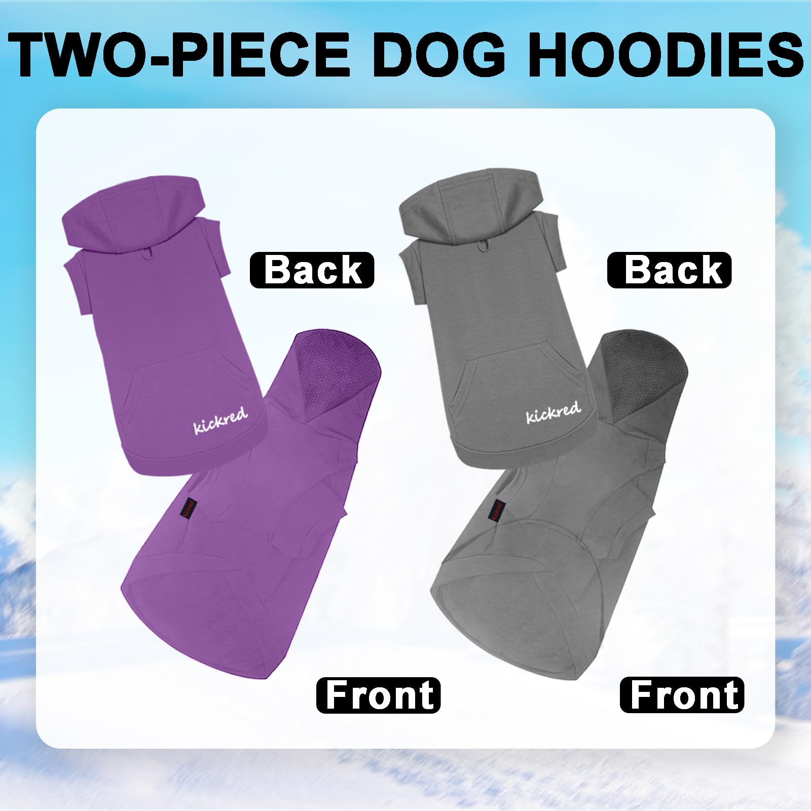 2 Pack Soft Cotton Dog Hoodie Sweater - Cozy Pet Clothes with Pocket & Leash Hole for Small Medium Large Dogs - Dark Grey & Purple Sleeved (Large) - Perfect for Winter Walks & Indoor Comfort