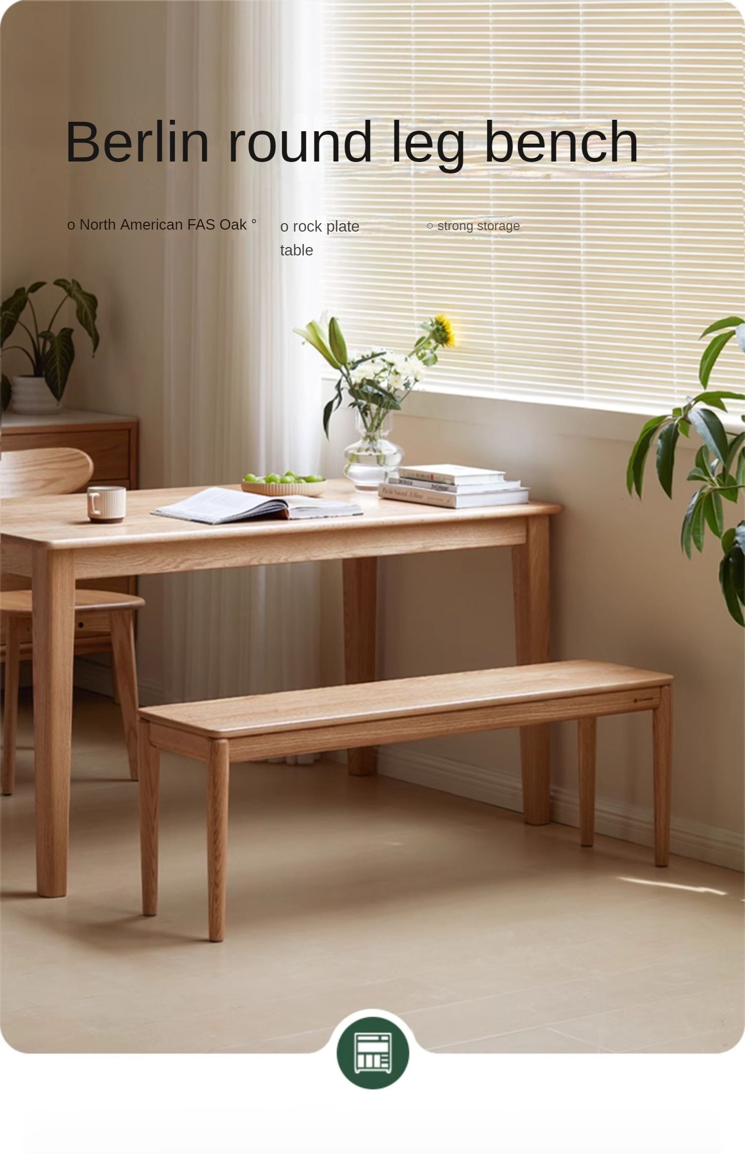 Solid Oak Wood Rectangular Bench - Sturdy & Durable Handcrafted Entryway, Dining, or Garden Seating Furniture for Home Decor