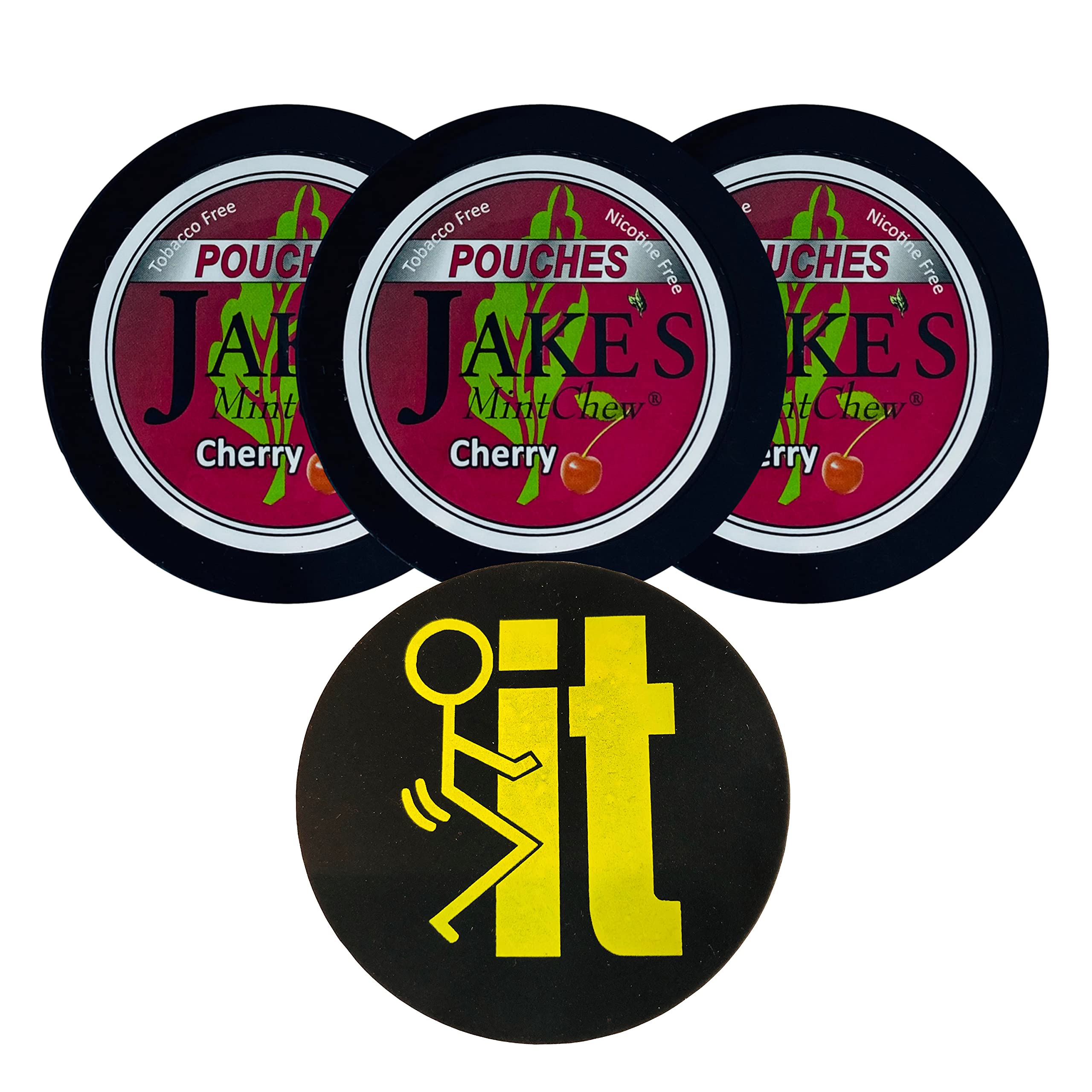 Jake's Mint Chew Cherry Flavor Pouch - 3 Cans with Premium DC Crafts Nation Skin Can Cover (FIT Black) - Fresh Breath Solution for Workouts, Driving & Outdoor Activities