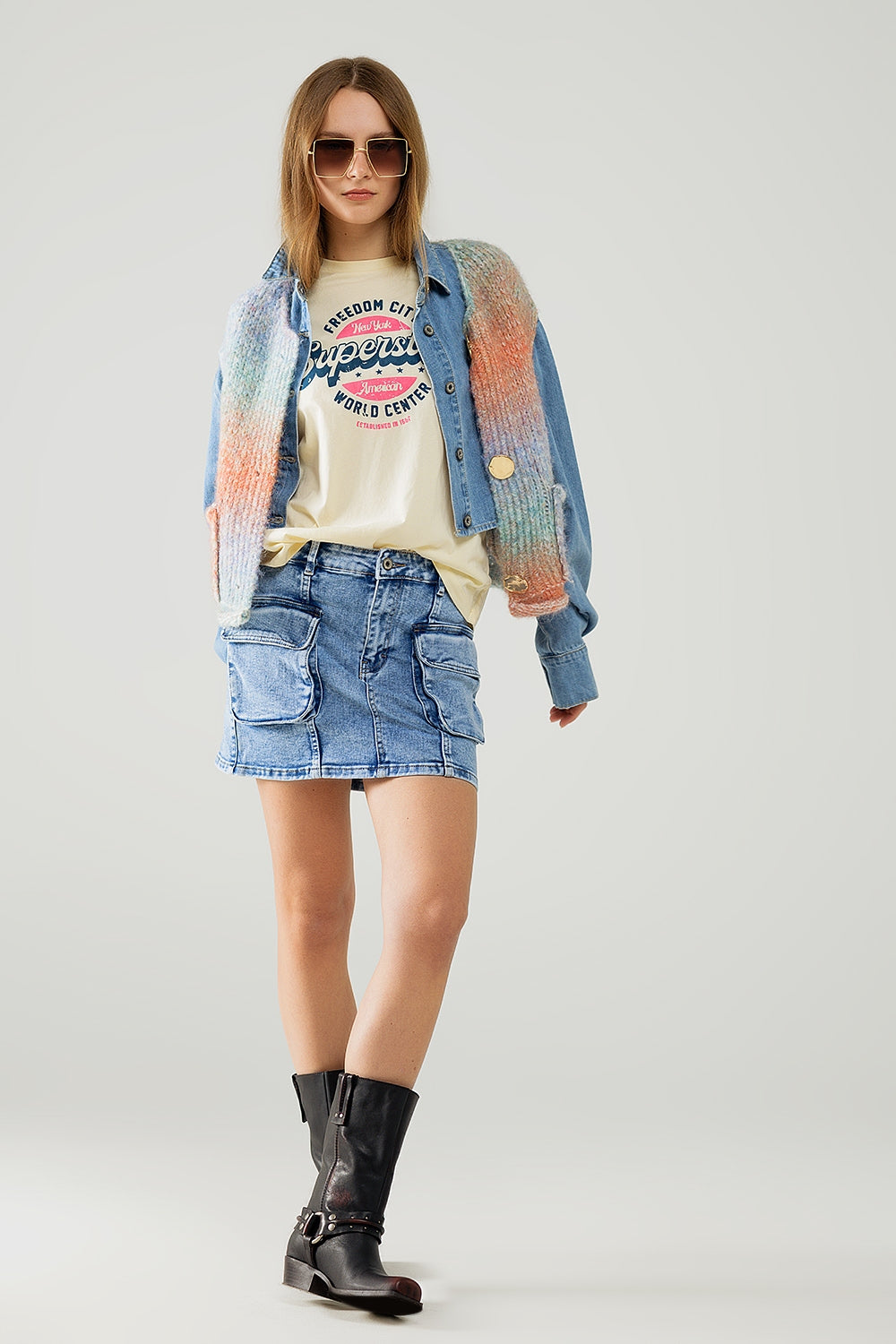 Mini Cargo Skirt for Women - Washed Denim with Pockets - Casual Streetwear, Summer Outfits, and Festival Fashion