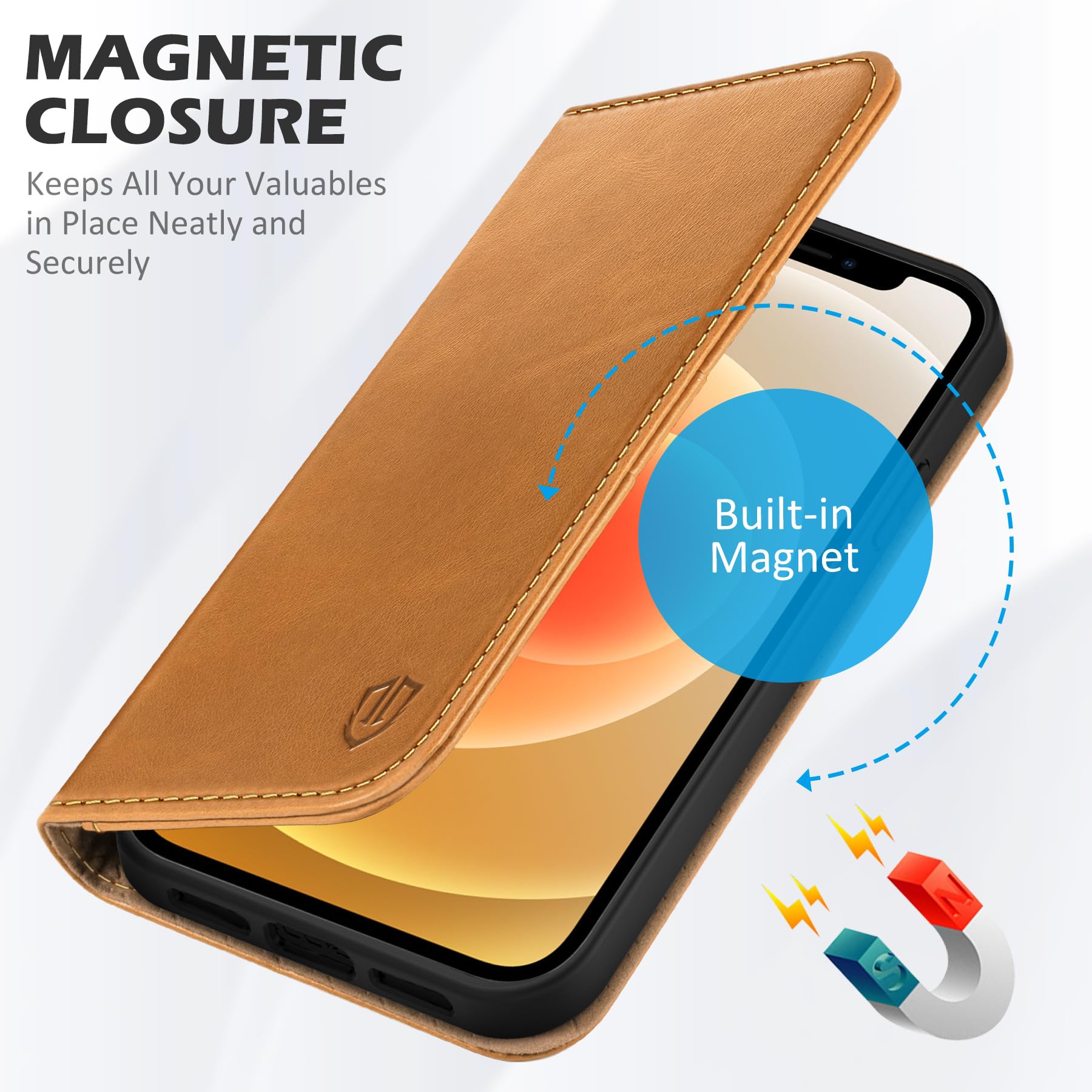 Premium SHIELDON Genuine Leather Wallet Case for iPhone 12 Pro Max (6.7