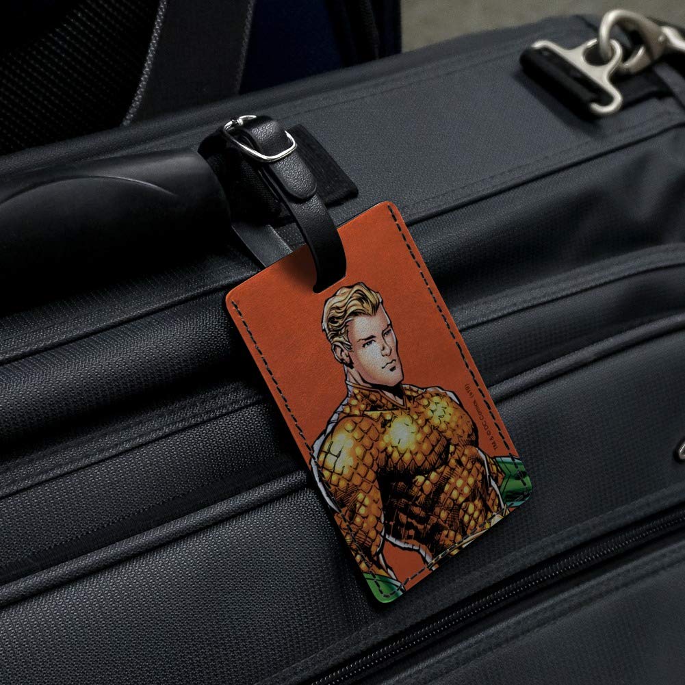 Aquaman Character Rectangle Leather Luggage Tag - Durable Suitcase ID Tag for Travel Bags, Carry-On & Backpacks - Perfect for Vacation, Business Trips & Cruise Adventures