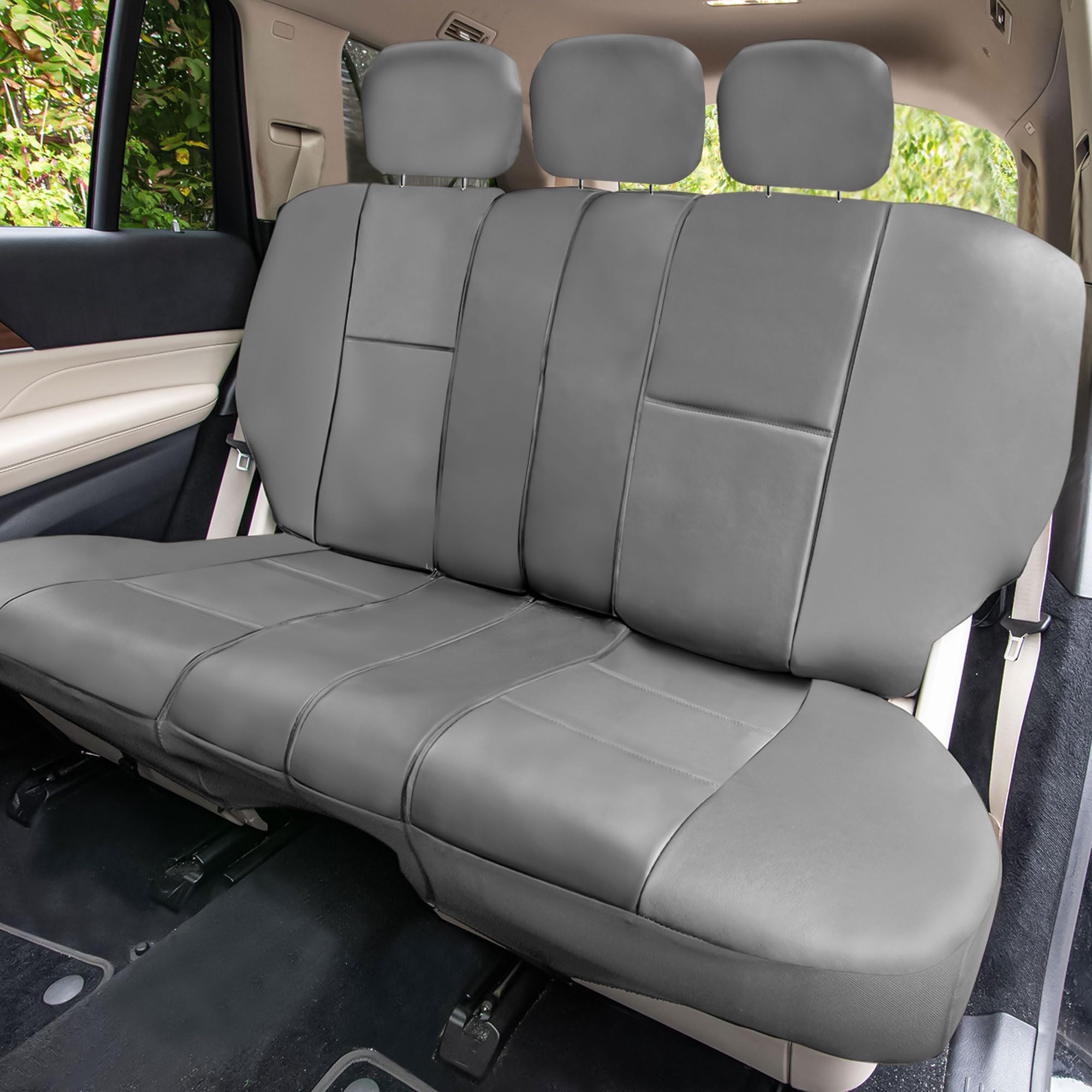 Premium FH Group PU Leather Car Seat Covers Full Set - Universal Fit for SUV, Sedan & Trucks | Airbag Compatible, Split Bench Design | Low Back Front & Rear Seat Protection | Durable Solid Gray Automotive Interior Accessories | Perfect for Daily Commute, Road Trips & Family Travel