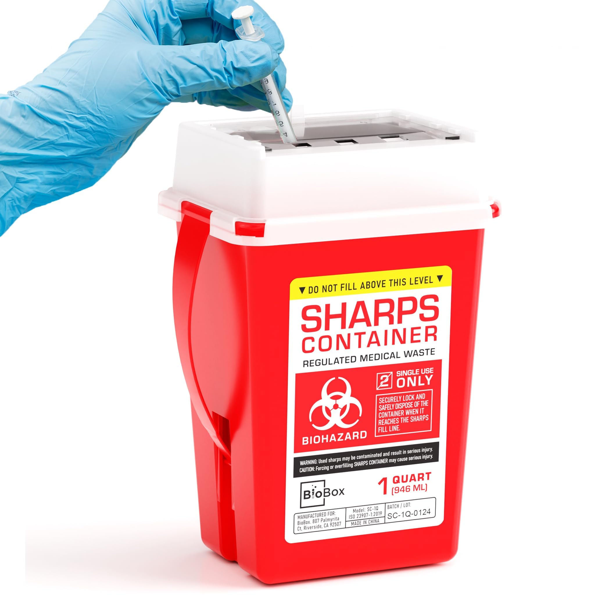 Small Sharps Container - 1 Quart Portable Needle Disposal Bin for Home Use, Labs & Travel | Biohazard Waste Disposal Solution | Ideal for Diabetic Supplies, Medical Waste & Tattoo Parlors