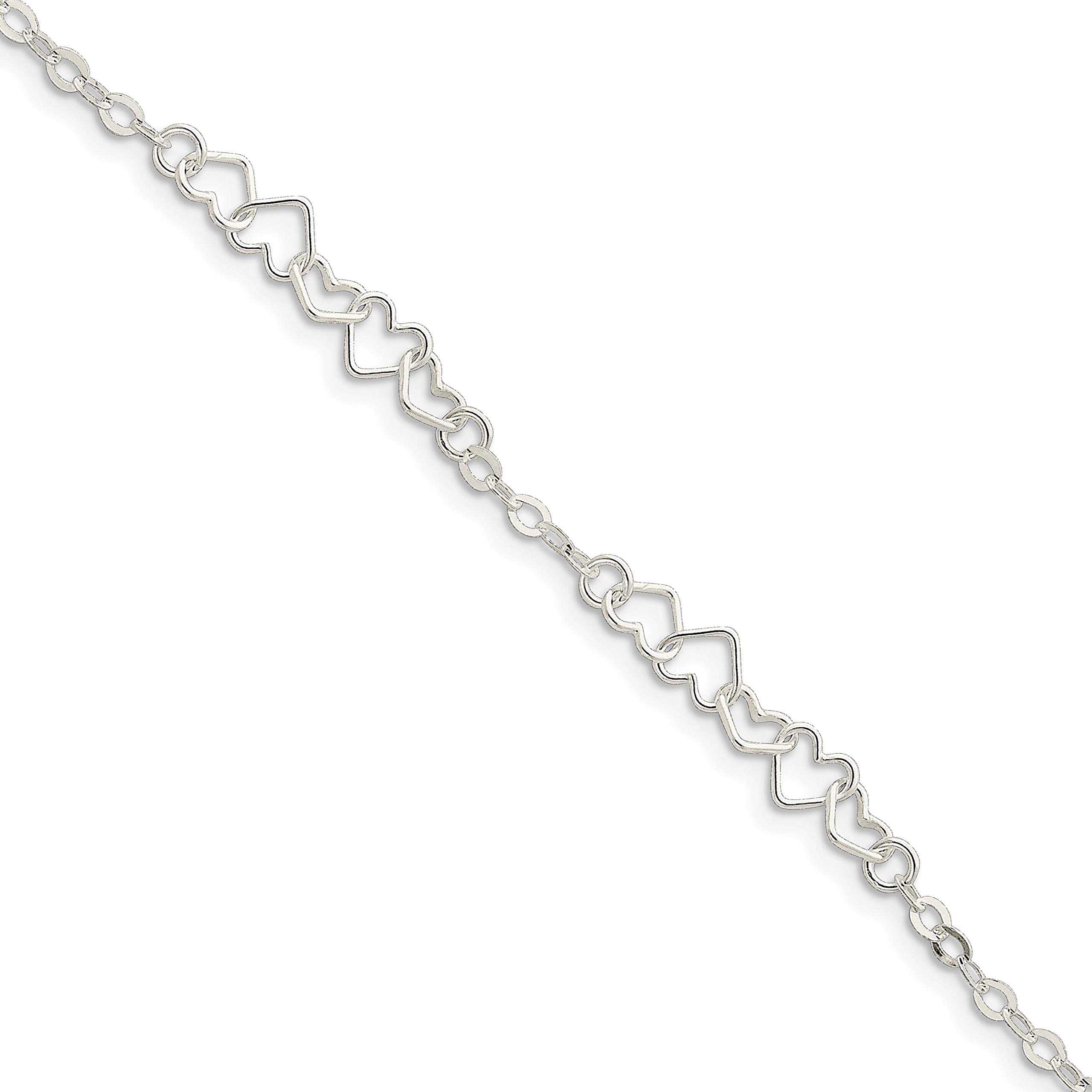 Sterling Silver Heart Link Anklet - 9