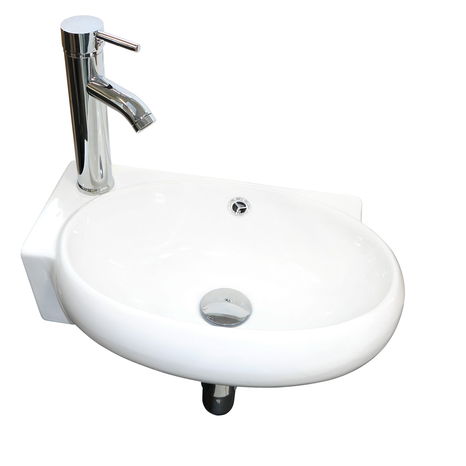 Sliverylake Modern Wall Mounted Corner Vessel Sink Set - Porcelain Ceramic Bathroom Sink with Faucet | Space-Saving Design for Small Bathrooms, Powder Rooms & RV Baths