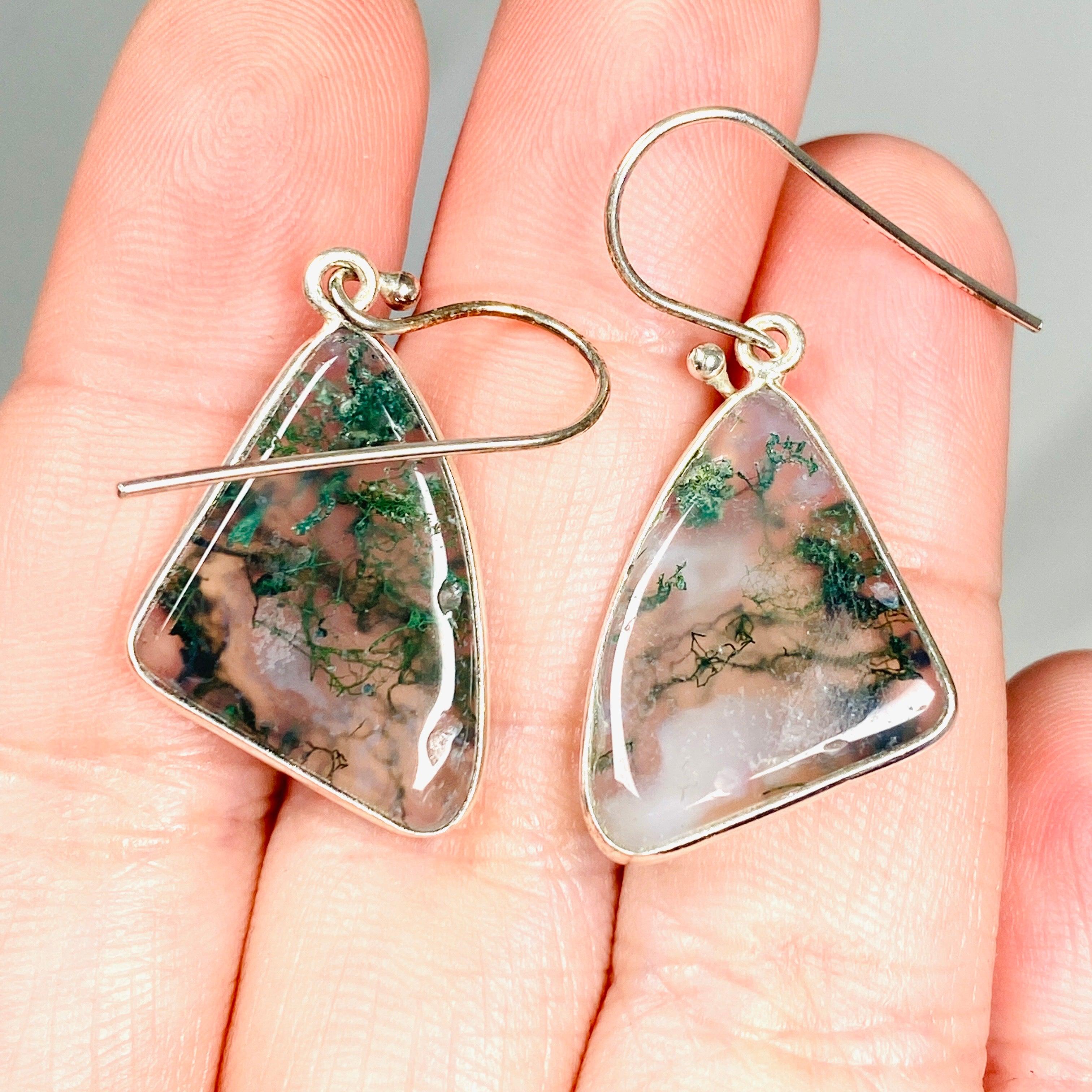 Natural Moss Agate Freeform Earrings KEGJ1311 - Handmade Boho Jewelry for Women, Unique Dangle Earrings for Everyday Wear & Special Occasions