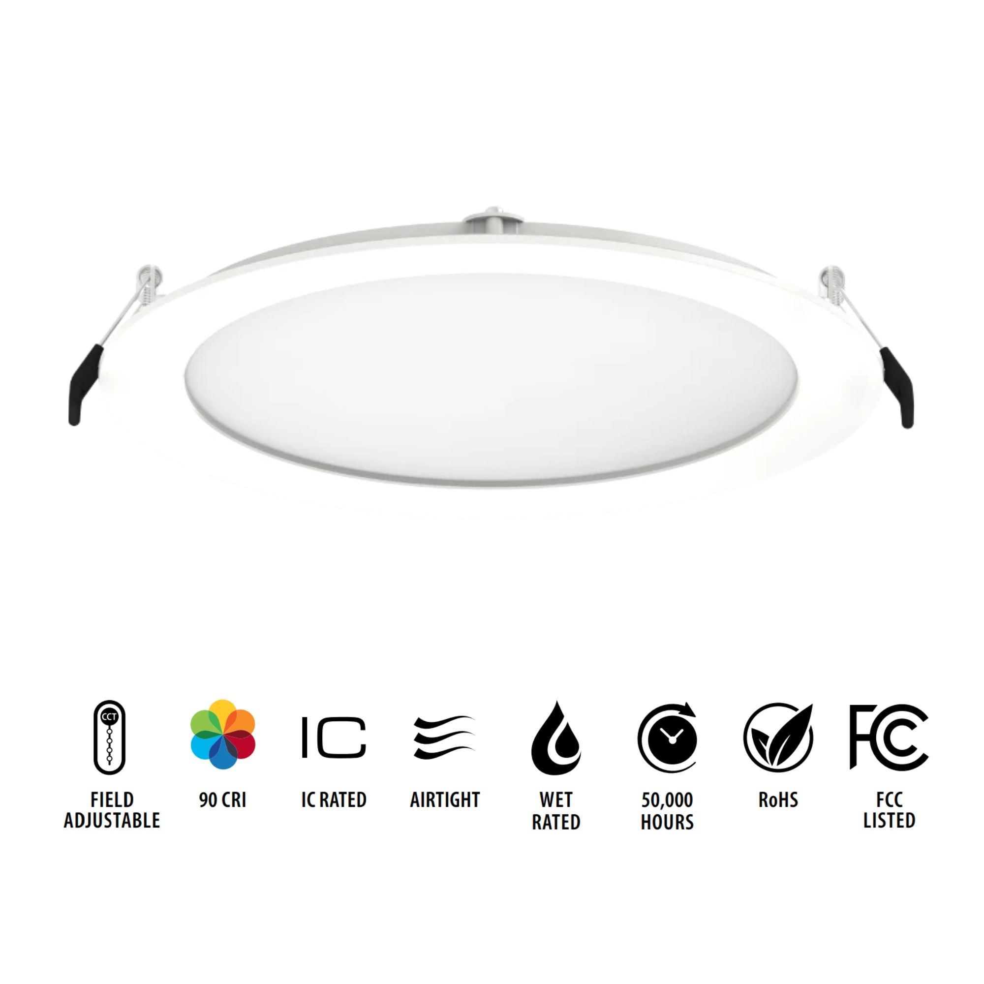 8 Inch Wafer Commercial LED Downlight - 2100 Lumens, 5 CCT Options, 120-277V, White Smooth Trim - Perfect for Offices, Retail Stores & Restaurants