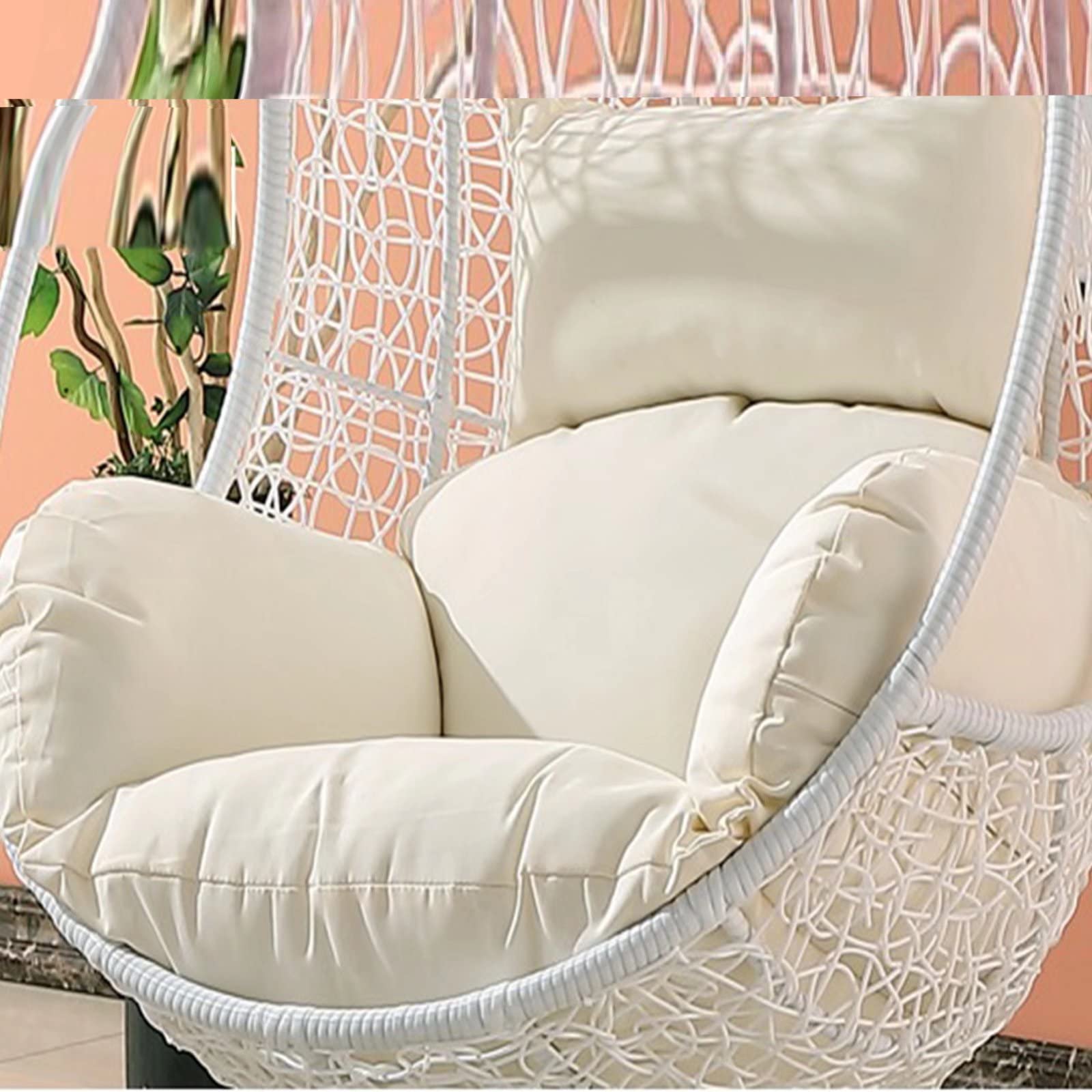 MBVBN 8-inch Ultra Thick Hanging Egg Chair Cushion Replacement with Non-Slip Straps - Swing Chair Pad for Indoor/Outdoor Hammock Chairs - Perfect for Patio, Garden, Porch & Backyard Relaxation (White)