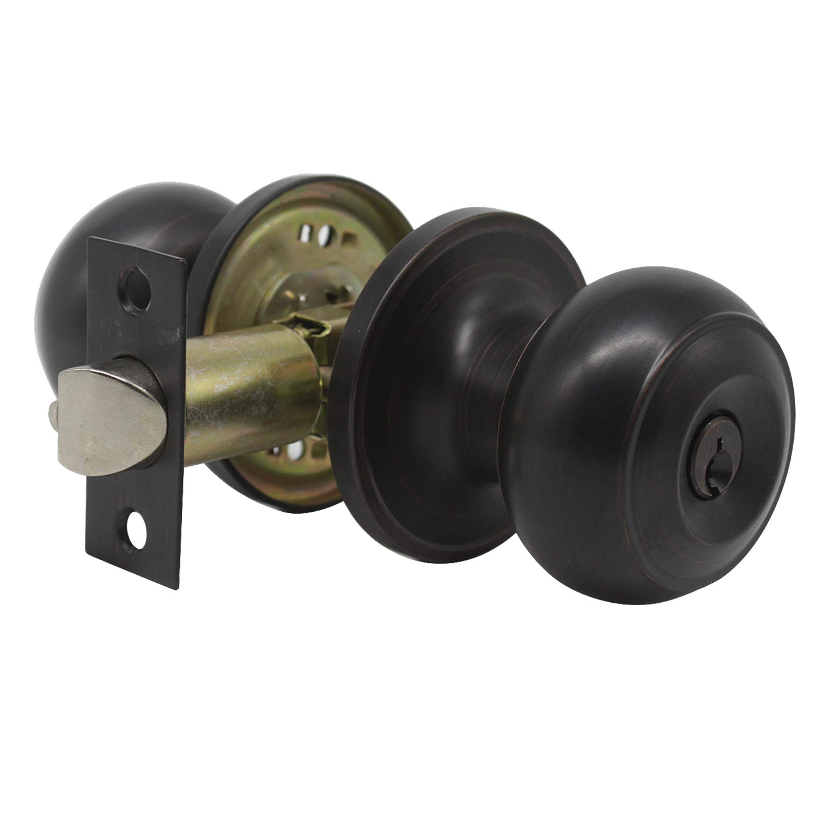 (1 Pack) Oil Rubbed Bronze Round Entry Door Knobs - Keyed Alike Exterior/Interior Door Handles for Bedroom, Bathroom, Front & Office Doors - Secure Door Lock with 3 Combination Keys | Perfect for Home Security & Privacy Protection