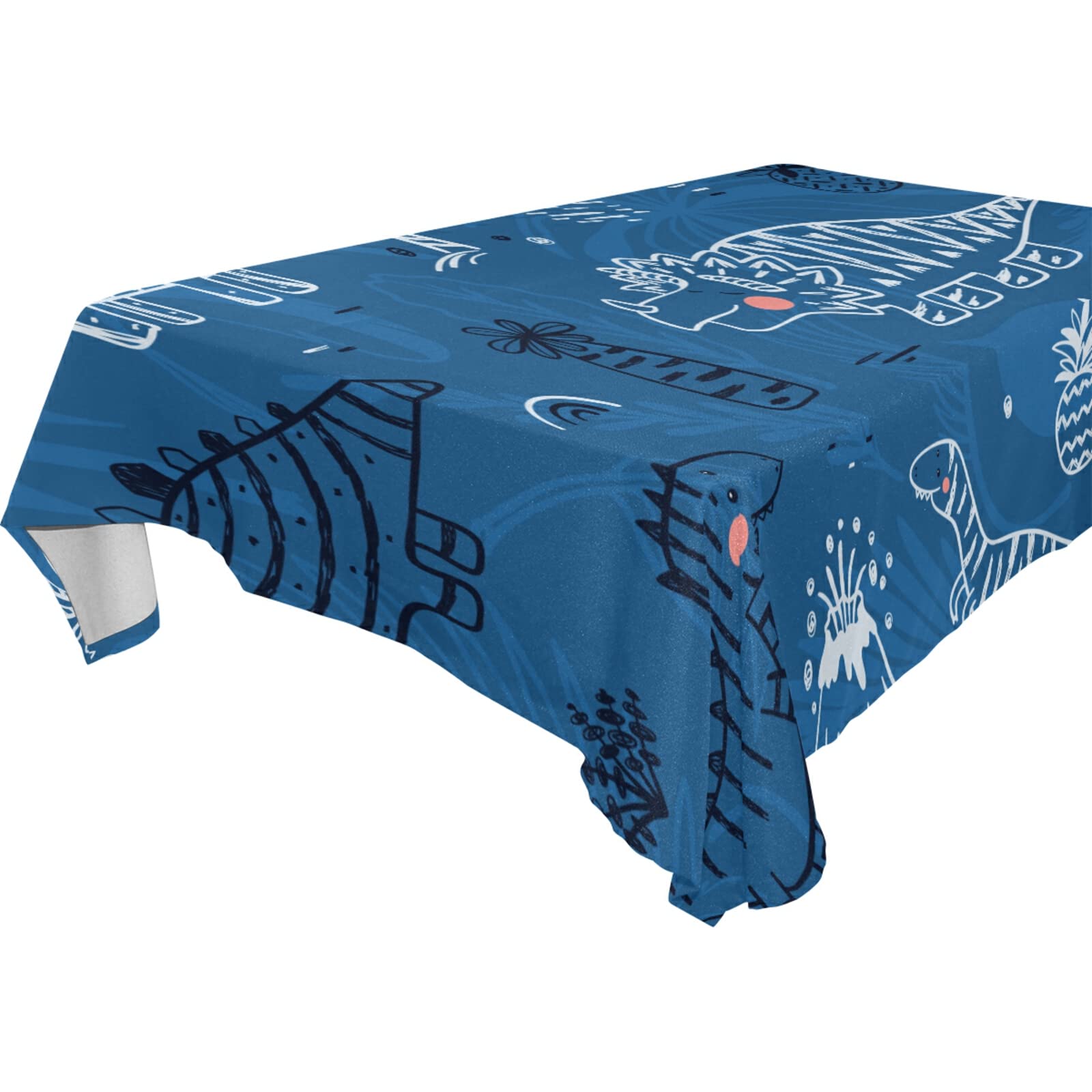 Funny Cartoon Dinosaur Tablecloth - 60x102 Inch Rectangle Table Cover Protector, Kawaii Blue Fabric for Kitchen Dining, Buffet, Picnic & Outdoor Decor - Perfect for Kids Parties, Themed Events & Rustic Home Decor