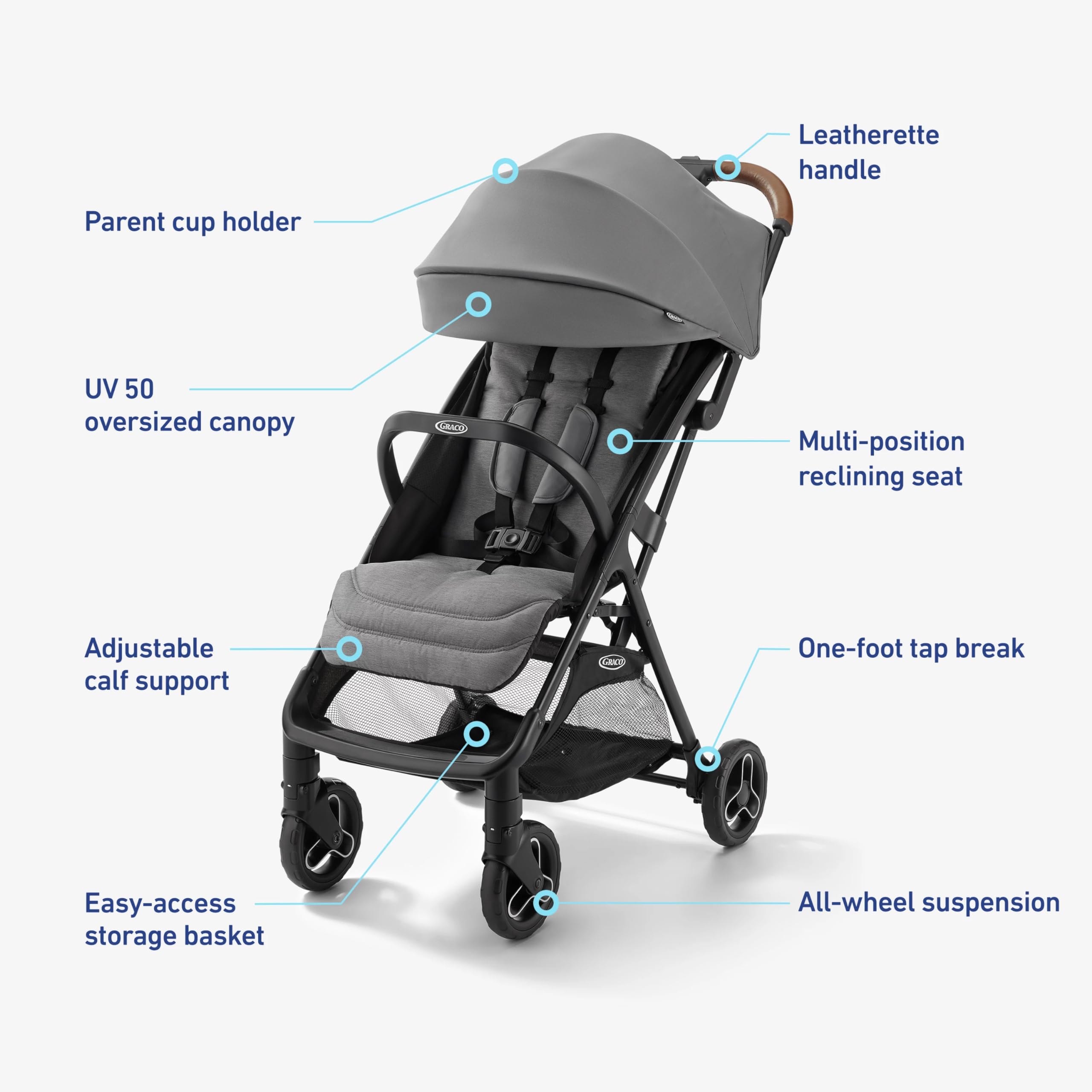 Graco Ready2Jet Compact Stroller - Lightweight Travel Stroller with One-Hand Automatic Fold, Overhead Airplane Friendly, Lavender | Perfect for Air Travel, City Walks & Everyday Use
