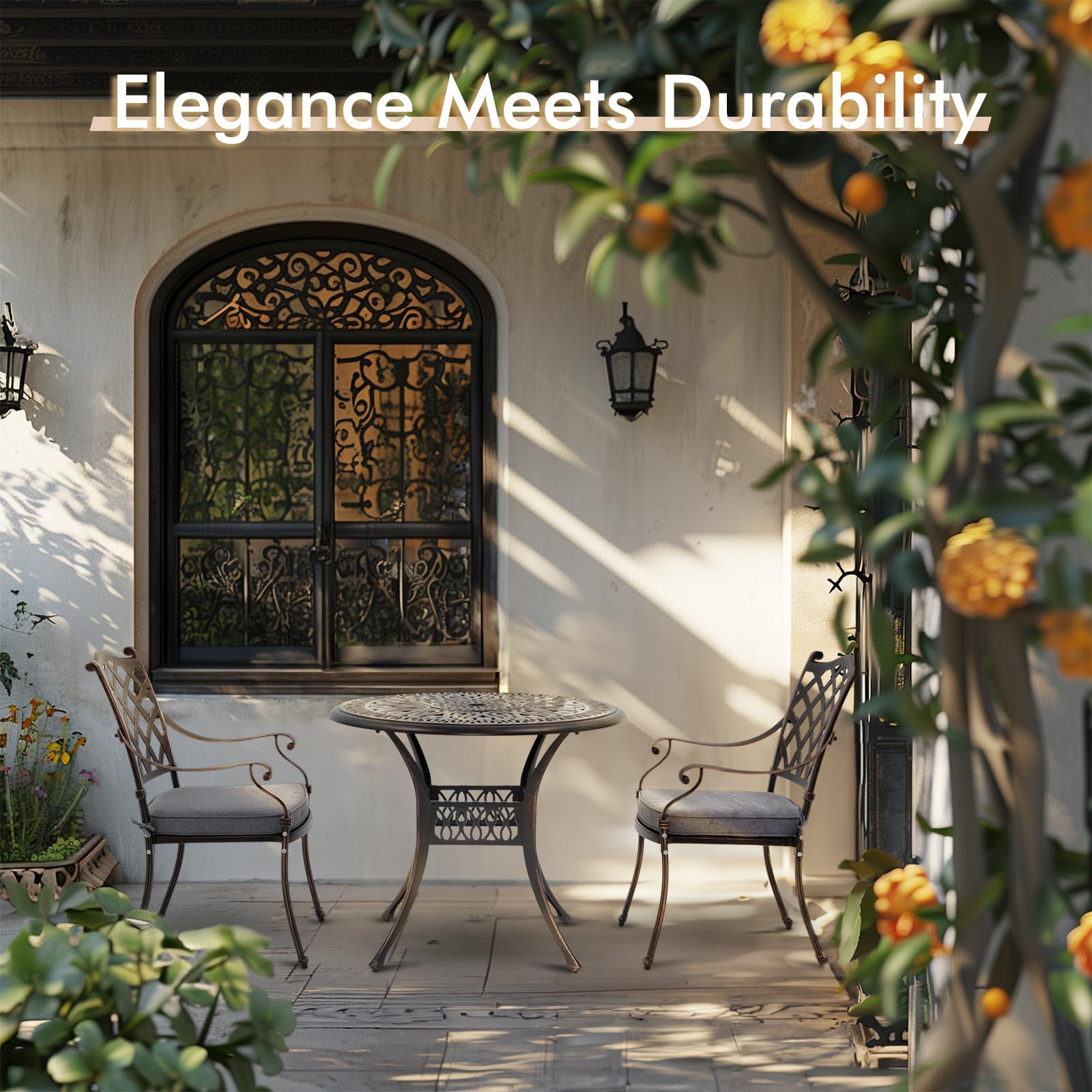 JOIVI 3-Piece Outdoor Dining Set - Cast Aluminum Patio Furniture with Umbrella Hole, Stackable Chairs & Table in Antique Bronze - Perfect for Balcony, Garden, Backyard & Poolside Entertaining | Weather-Resistant & Durable Bistro Set for Outdoor Gatherings