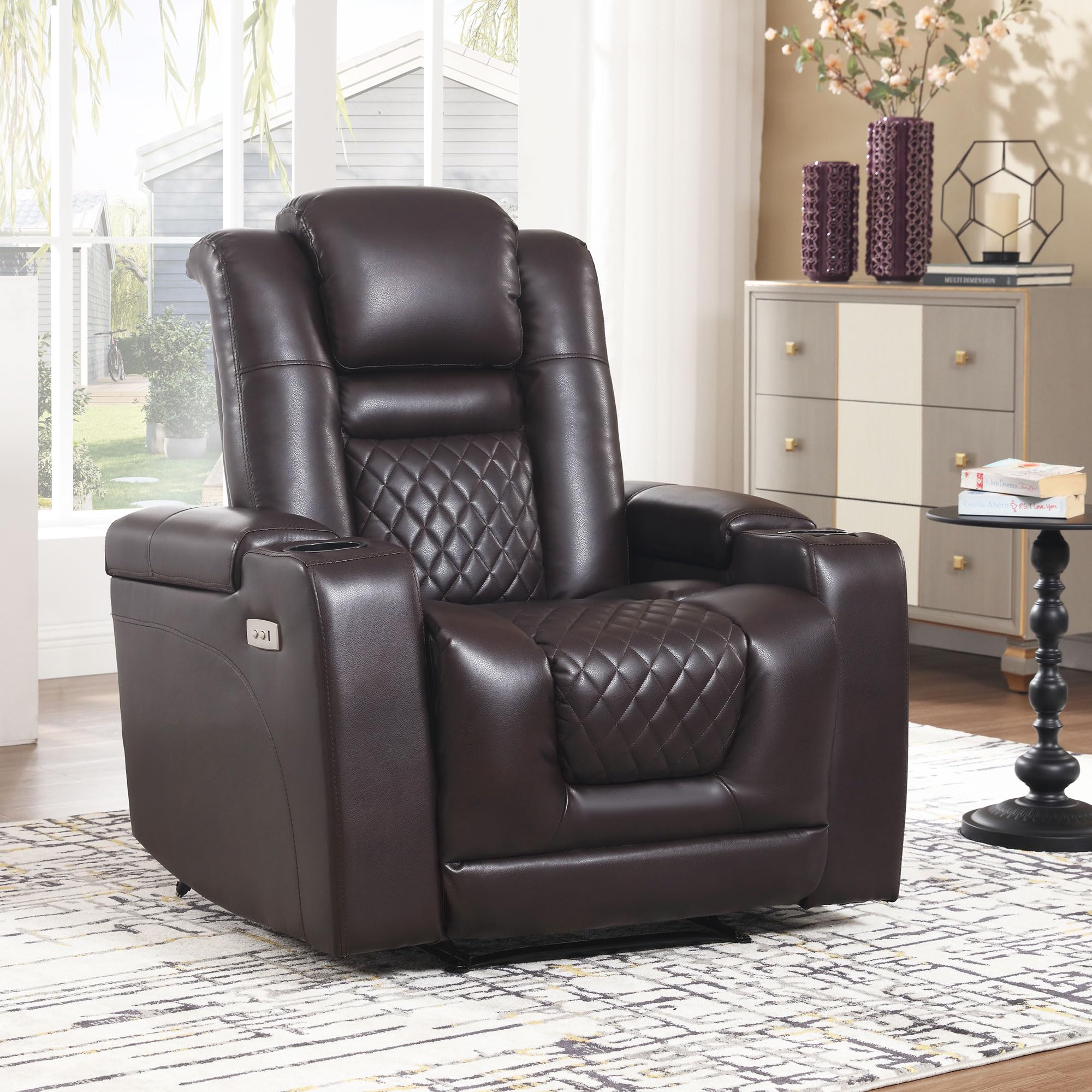 Electric Power Recliner Chair with USB Ports & Cup Holders - PU Leather Massage Sofa with Hidden Storage | Home Theater Seating, Living Room Furniture for Relaxation & Entertainment