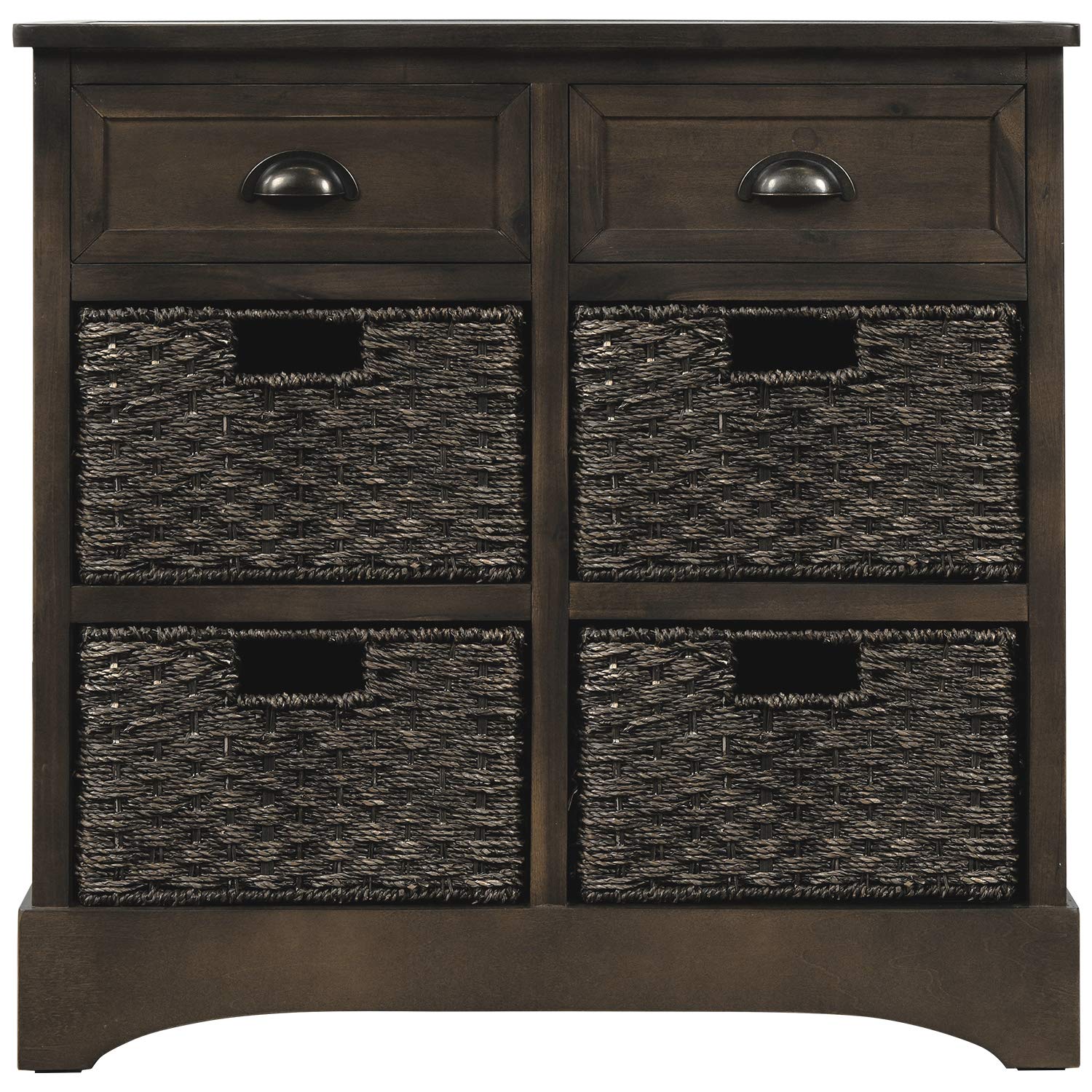 Knocbel Farmhouse Wicker Storage Cabinet with 2 Drawers & Aluminum Handles - Rustic Chest of Drawers Console Table for Entryway, Hallway, Dining & Living Room (Brown Gray) | Perfect for Organizing Blankets, Magazines & Home Decor