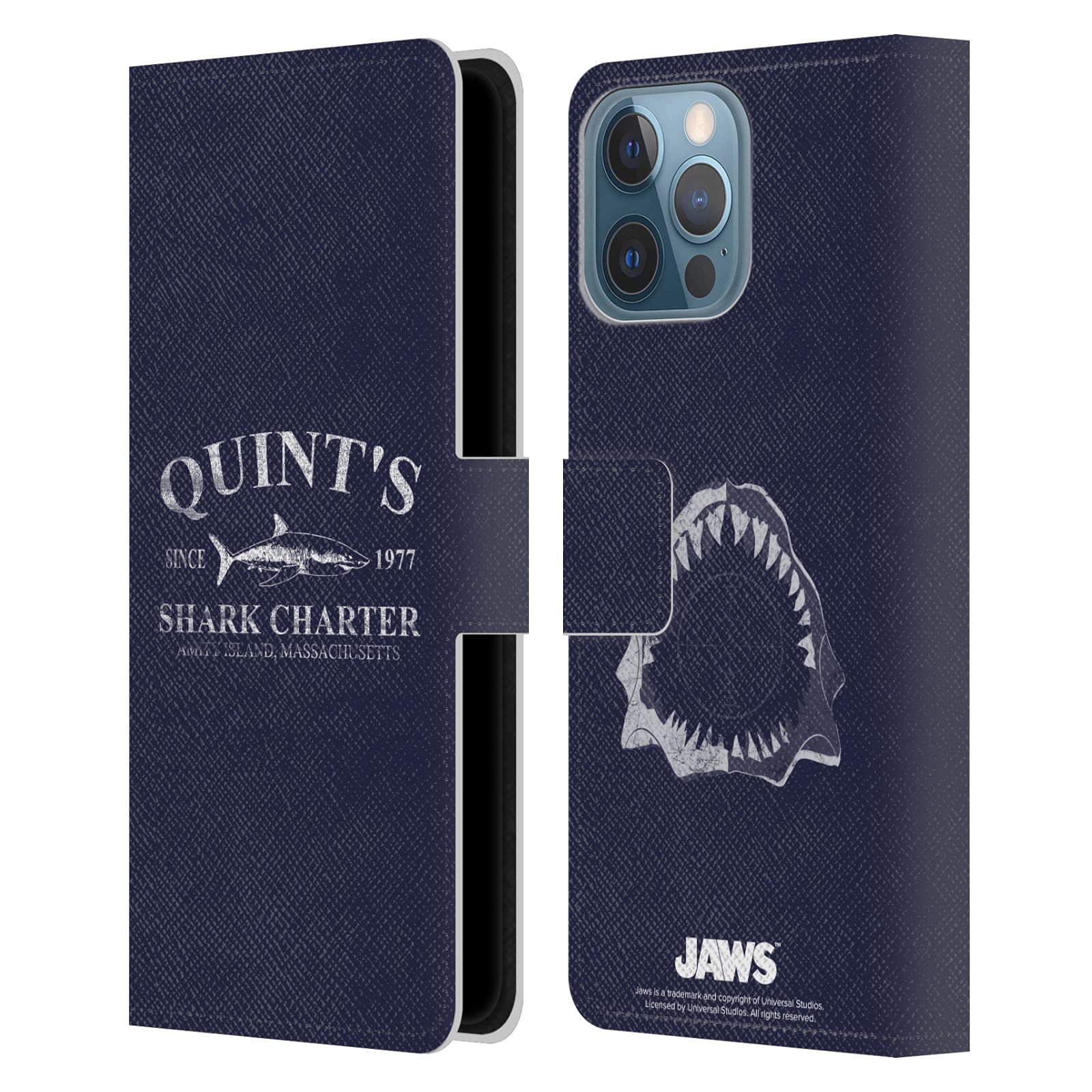 Officially Licensed Jaws Quint's Shark Charter Leather Wallet Case for iPhone 13 Pro Max - Premium Book Style Cover with Key Art Design | Perfect for Beach Trips, Movie Nights & Shark Week Enthusiasts