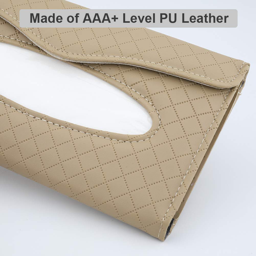 Car Sun Visor Tissue Holder - PU Leather Napkin Organizer for Car & Truck, Beige Backseat Tissue Case - Perfect for Road Trips & Daily Commutes
