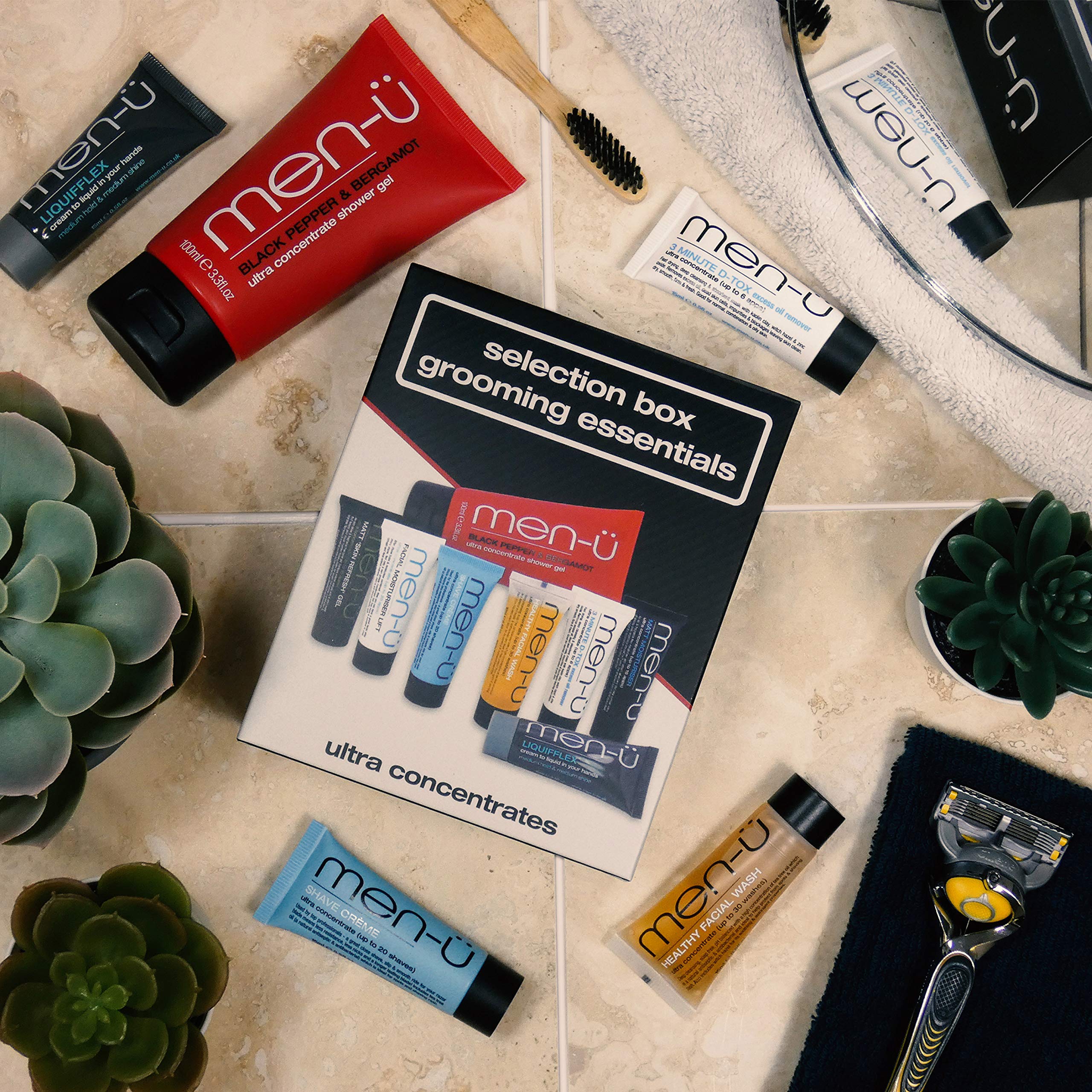 Men-ü SELECTION BOX Grooming Essentials for Men - Premium Skincare & Styling Gift Set for Him | Ultra-Concentrated Body Wash, Face Care & Hair Products | Perfect Birthday, Anniversary or Christmas Present for Men | Ideal for Daily Grooming Routine & Travel Essentials