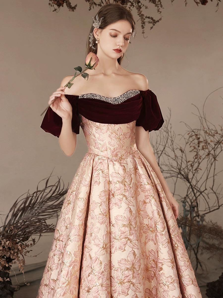Elegant A-Line Pink Satin Velvet Long Prom Dress - Formal Evening Gown for Women | Perfect for Homecoming, Prom Night & Special Occasions