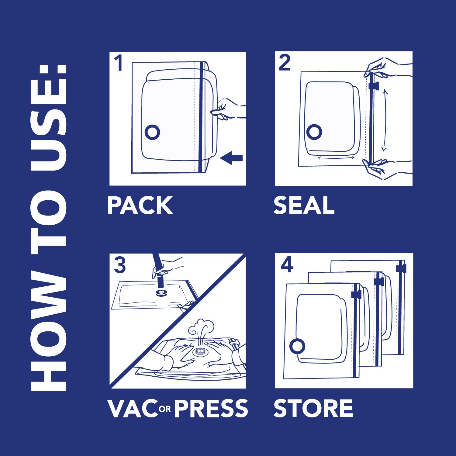 Hefty Shrink-Pak Travel Vacuum Storage Bags - 4 Large (22.5x18 Inches) & 4 XL (27.5x19.5 Inches) Space Saver Bags for Clothes, Pillows, Blankets - Suction Sealer for Luggage, Moving & Home Organization - Perfect for Travel, Storage & Closet Organization