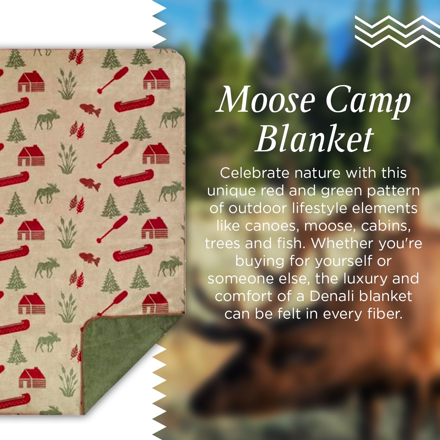 Denali Ultimate Comfort Rustic Throw Blanket - Lightweight Microplush with Moose Camp Design (60x70) - Cozy Camping, Cabin Decor & Winter Warmth for Sofa, Bed & Outdoor Adventures