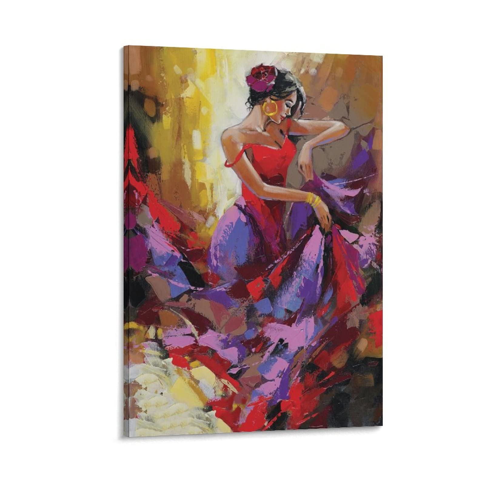 Flamenco Dancer Canvas Wall Art - Hand Painted Oil Painting Reproduction - Abstract Spanish Dance Poster Print for Living Room & Bedroom Decor - Perfect for Home, Office & Dance Studio Wall Decor