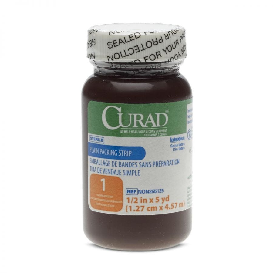 CURAD Plain Packing Strips 1/2 Inch x 5 Yards Sterile - Case of 12 | Wound Care & First Aid Supplies for Hospitals, Clinics & Home Use