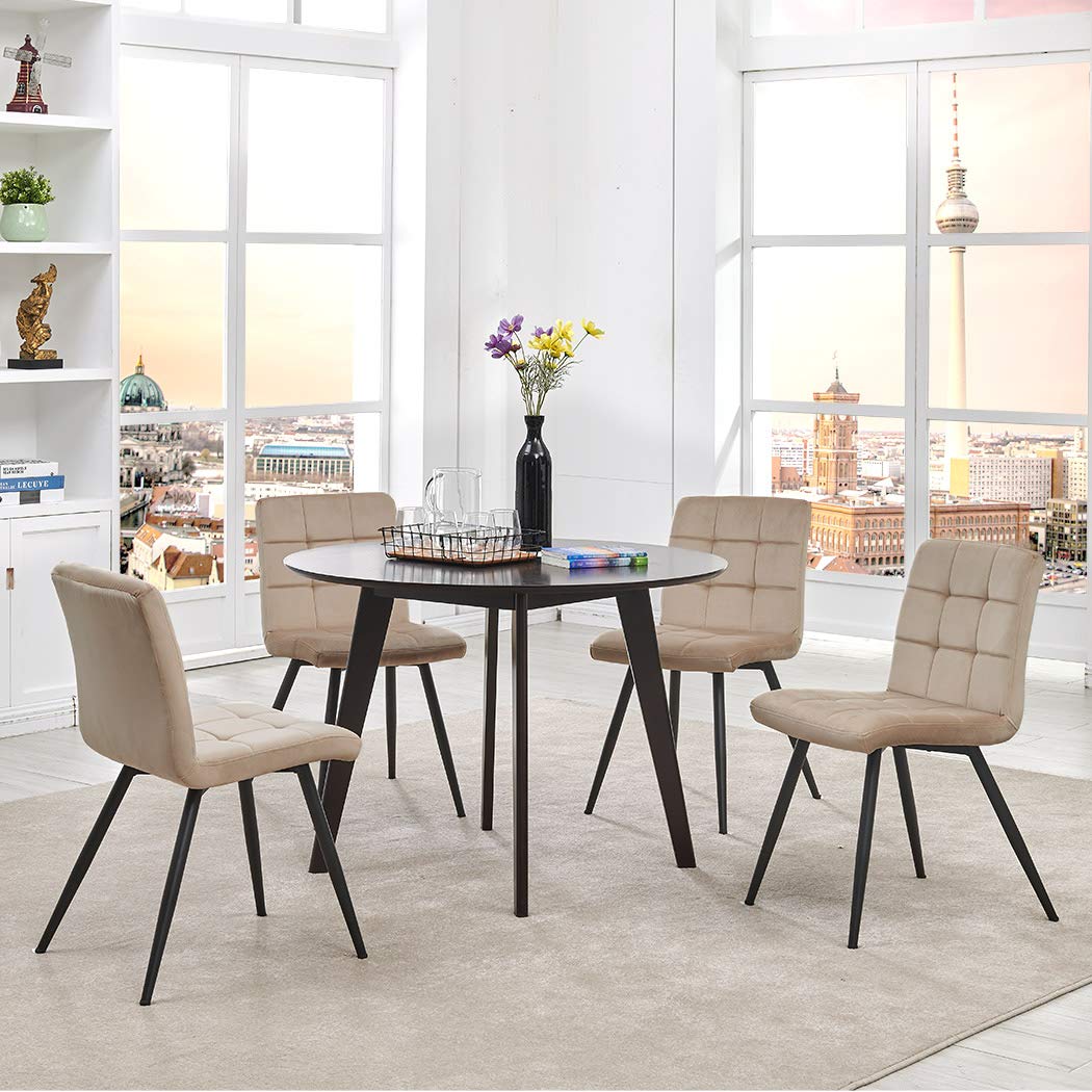 DUHOME Velvet Dining Chairs Set of 4 - Mid Century Modern Upholstered Side Chairs for Kitchen, Living Room & Bedroom - Soft Accent Reading Chairs in Khaki for Home Decor & Vanity Use