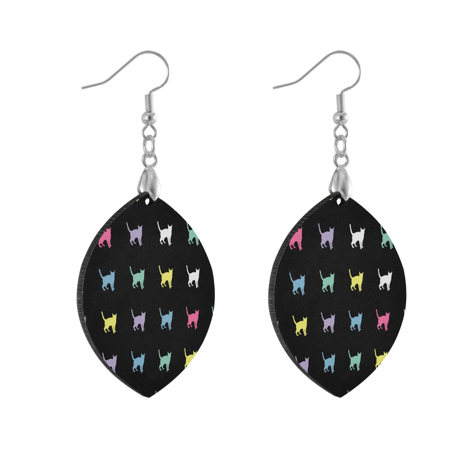 Stylish Rainbow Cat Pattern Wooden Teardrop Earrings for Women & Teen Girls - Fashionable Hook Drop Dangle Jewelry for Party, Birthday & Daily Wear - Perfect Gift for Cat Lovers & Fashion Accessories