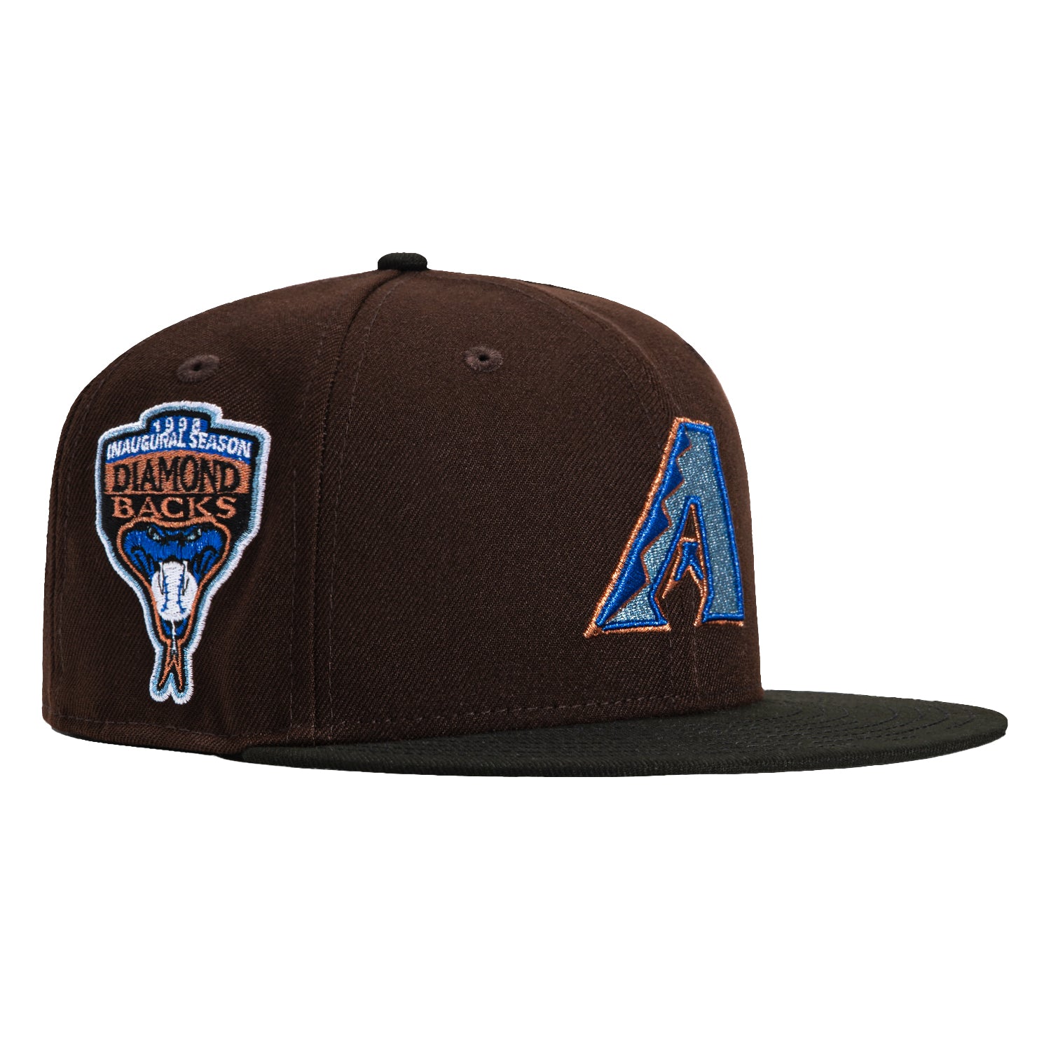 New Era 59Fifty Arizona Diamondbacks Inaugural Patch Baseball Cap - Brown & Black Snapback Hat for Men's Sports Fan Fashion | Game Day, Streetwear & Casual Outfits
