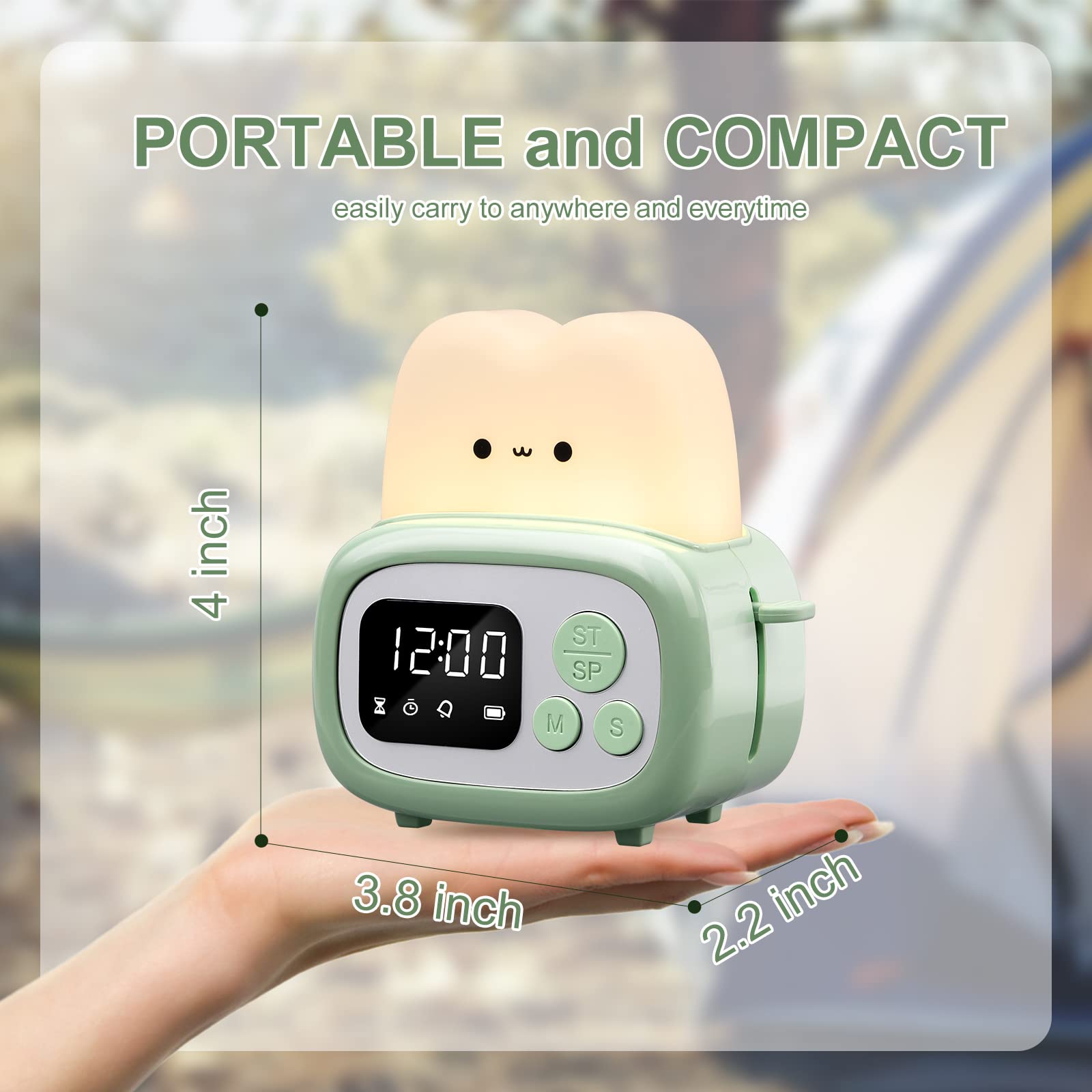 QANYI Small Timer Clock Toaster Lamp - Cute Night Light with Digital Alarm Clock & Time Management Tool for Kids | ABS+PC Material | Perfect Birthday Gift for Toddlers, Boys & Girls | Ideal for Bedrooms, Study Rooms & Kids' Rooms