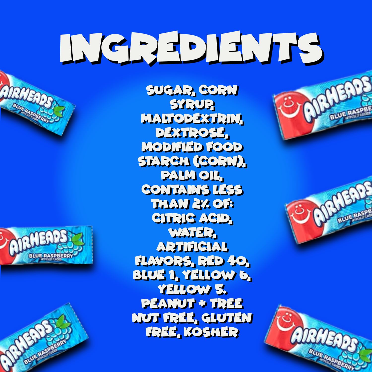 Airheads Blue Raspberry Mini Candy Bars - 80 Individually Wrapped Chewy Fruit Taffy (2 lbs Bulk Bag) | Gluten Free, Non-Melting | Perfect for Birthday Parties, Halloween Treats, Office Snacks & Pantry Storage