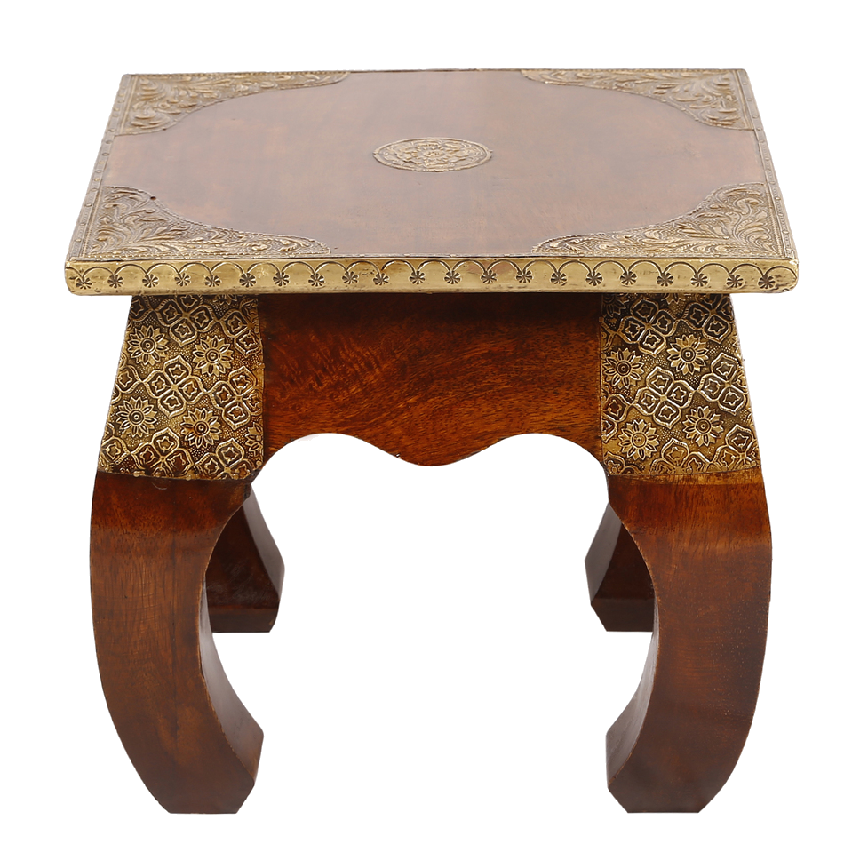 Vintage Embossed Antique Brass Stool - Handcrafted Opium Style Bar Stool for Home Decor, Lounge & Bohemian Interior Design