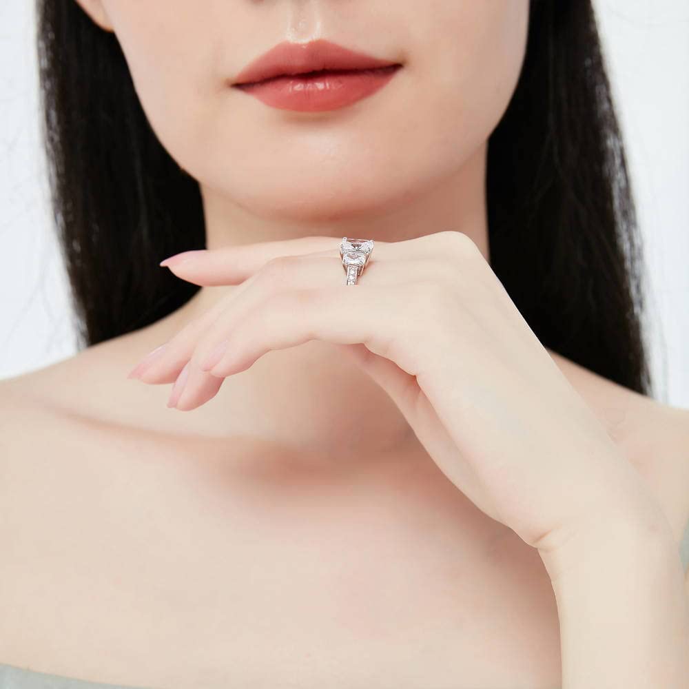 BERRICLE Sterling Silver 3-Stone Wedding & Engagement Ring Set for Women - 2.6 Carat Cushion Cut Cubic Zirconia CZ, Rhodium Plated, Size 4-10 - Perfect for Proposals, Anniversaries & Special Occasions