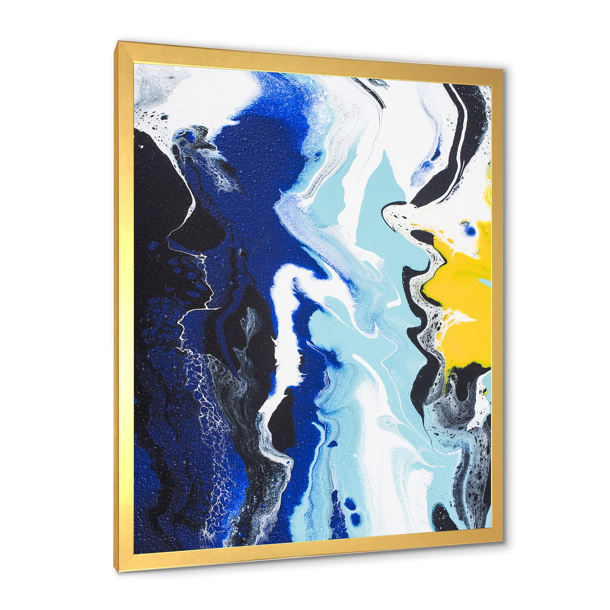 Abstract Yellow and Blue Waves Modern Framed Wall Art - Contemporary Canvas Painting for Living Room, Bedroom & Office Decor