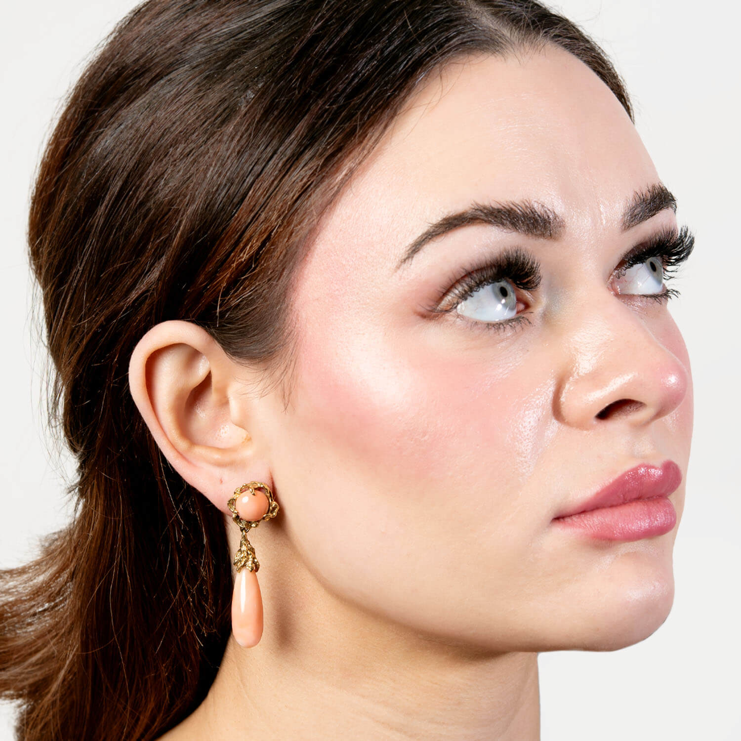 Victorian Style 14k Gold Coral Drop Earrings – Elegant Dangle Earrings for Women, Perfect for Weddings, Parties & Special Occasions