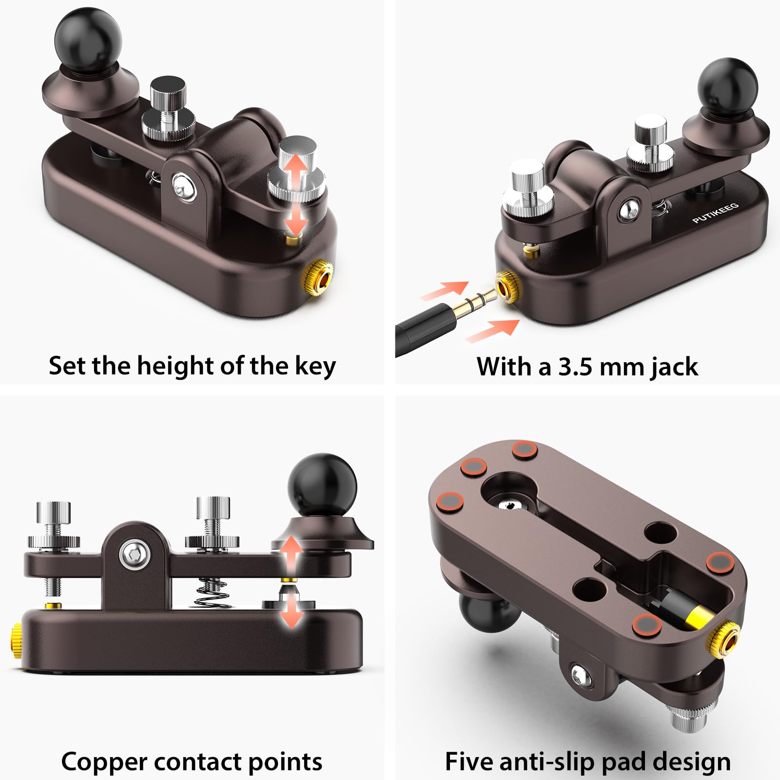 Mini Morse Radio Key CW HAM Telegraph Double Paddle Morse Code Keyer - Aluminum Alloy Body Base (Brown, Small) - Perfect for Amateur Radio, Emergency Communication & Morse Code Training