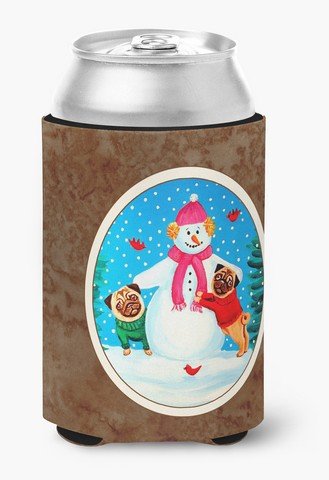 Snowman with Pug Can & Bottle Hugger - Adorable Winter Drink Holder for Beer, Soda & Wine - Perfect for Christmas Parties, Cozy Home Decor & Holiday Gift Giving