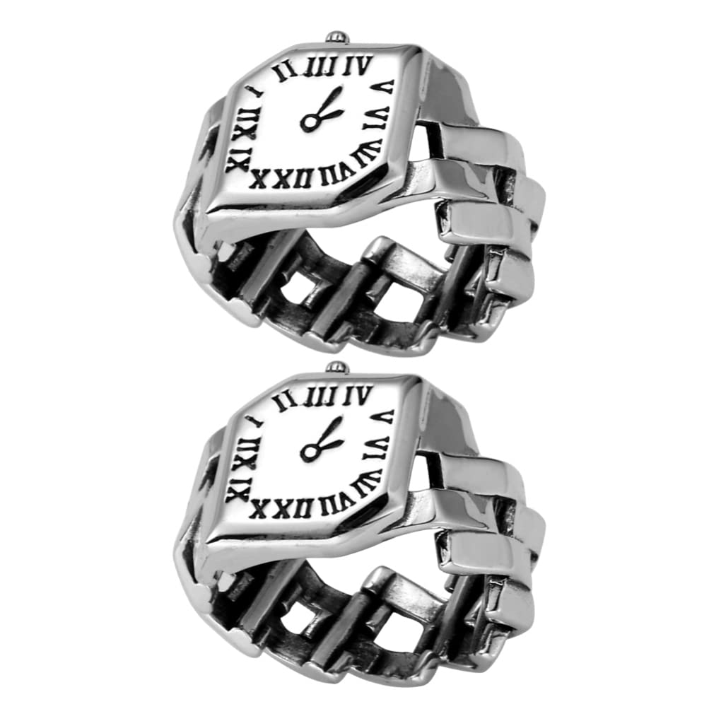 Vintage Roman Numerals Watch Ring for Women - 2 Pack Retro Finger Watch Jewelry, Unique Female Watch Ring Accessory - Perfect for Parties, Gifts, and Fashion Statements