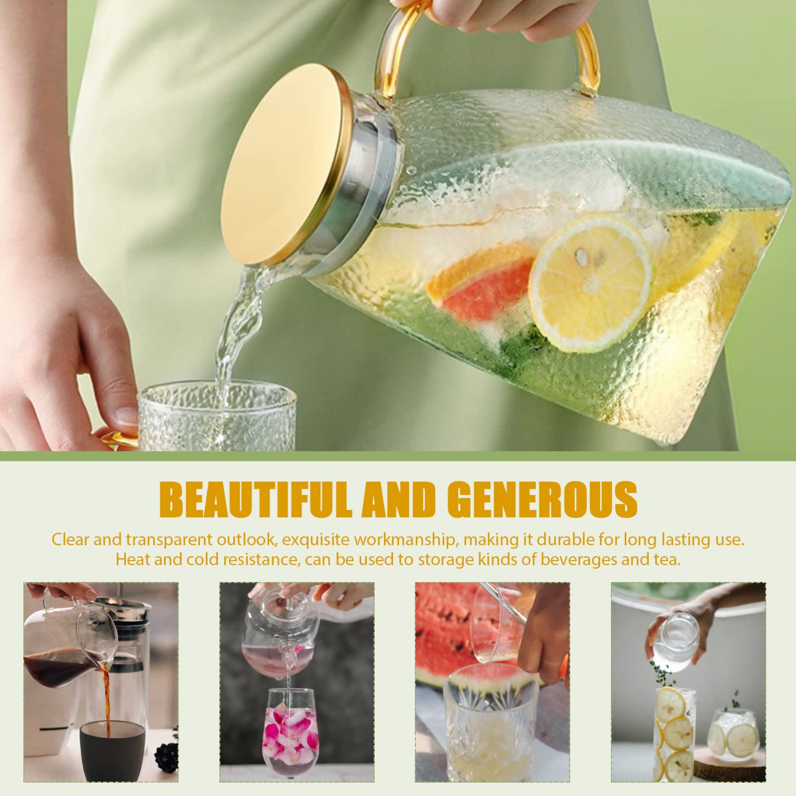 Premium Hemoton Glass Cold Water Jug - 1PC Transparent Glass Teapot, Juice Water Pot, Stainless Steel Flower Teapot | Perfect for Iced Tea, Summer Drinks & Home Decor