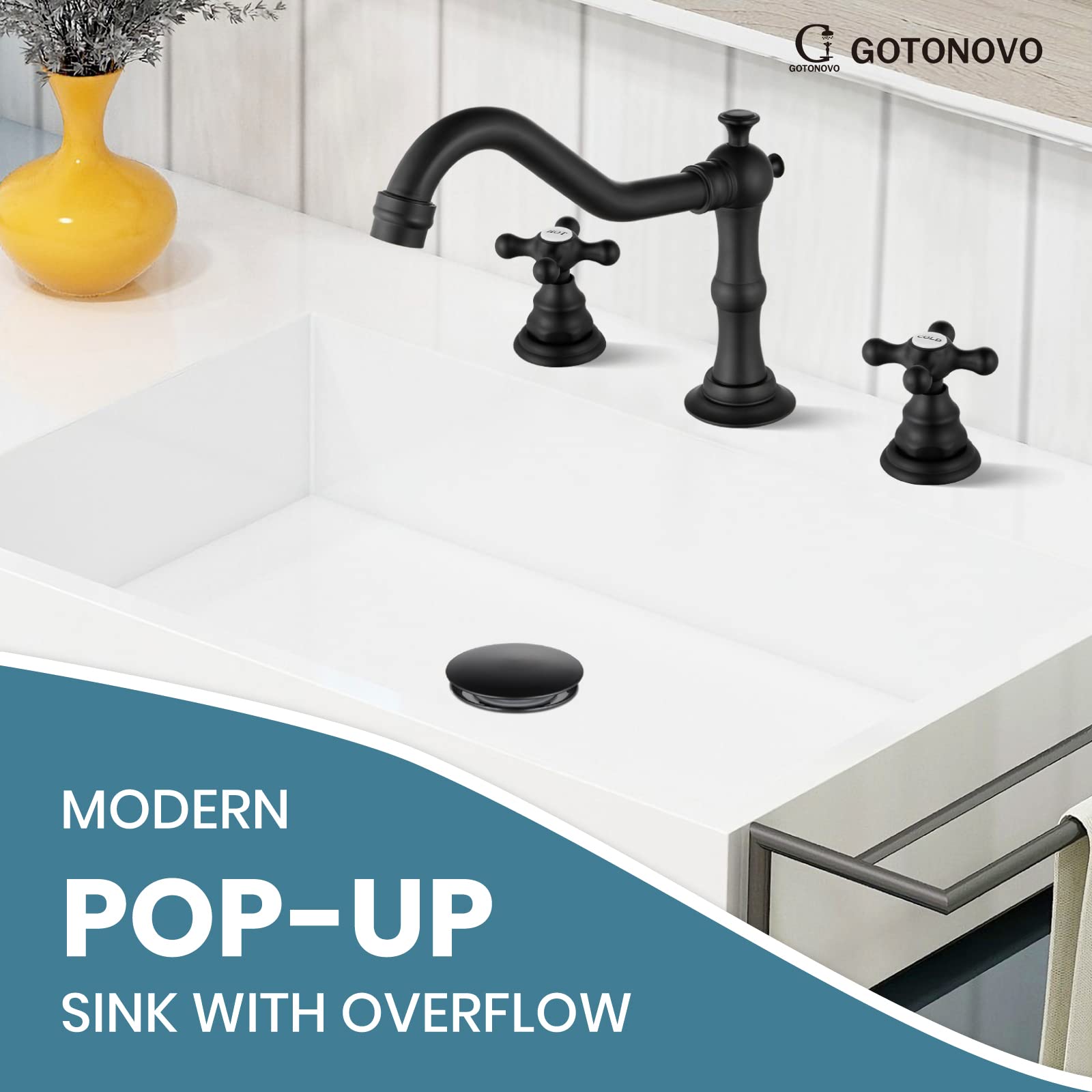 Gotonovo Black Pop Up Drain Stopper with Overflow - Bathroom Sink Faucet Stopper for Vessel Vanity Sinks - Durable Drain Accessories - Perfect for Bathroom Renovation & Home Improvement Projects