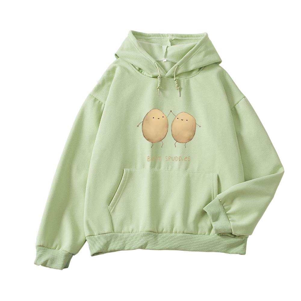 KEEVICI Women's Cute Potato Print Hooded Sweatshirt - Soft Cotton Pullover Hoodie for Casual Wear | Perfect for Fall Outfits, College Campus Style & Cozy Loungewear