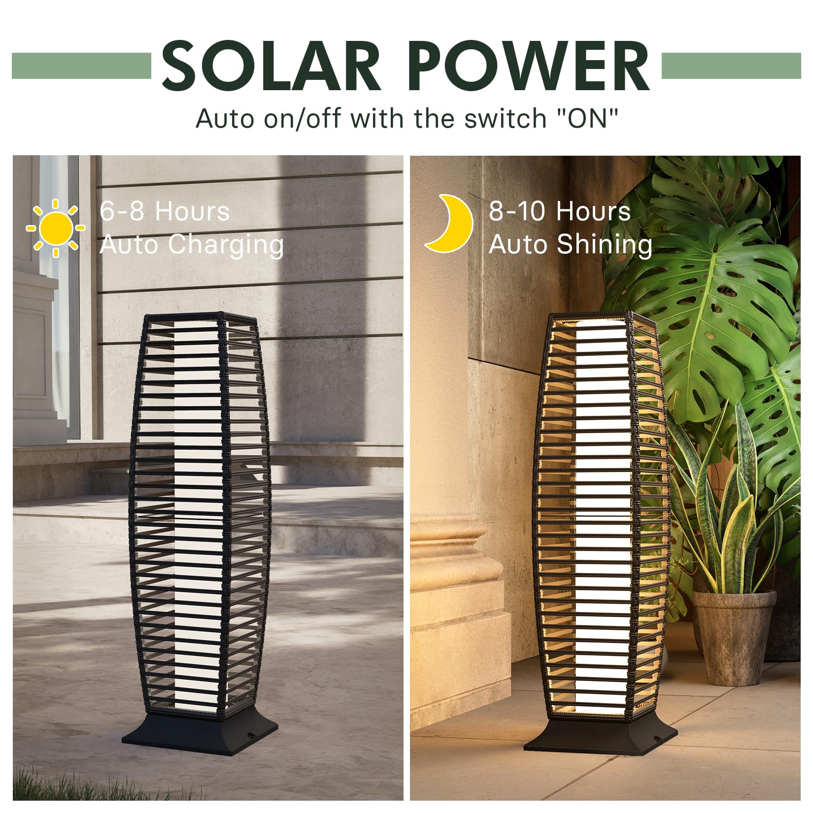 Grand Patio 2-Piece Solar Powered Outdoor Floor Lamp - Waterproof Wicker Boho Lanterns for Garden, Porch & Deck Lighting - Large Crossover Design for Backyard, Patio & Poolside Decor